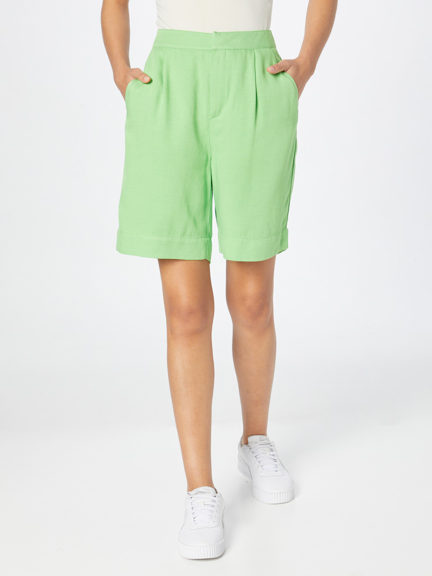 JUST FEMALE Pantaloni cu dungă 'Caro' verde măr - Pled.ro