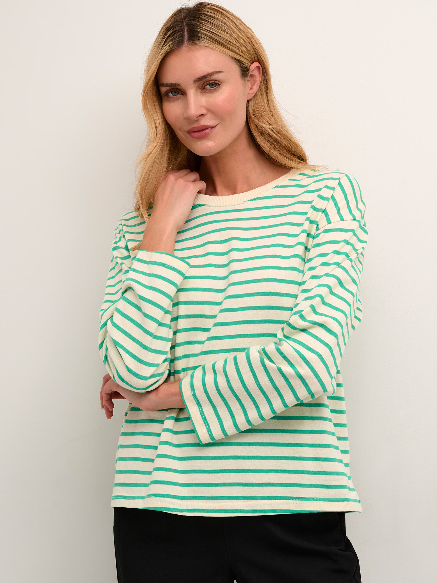 Kaffe Tricou 'Winny' verde jad / alb - Pled.ro