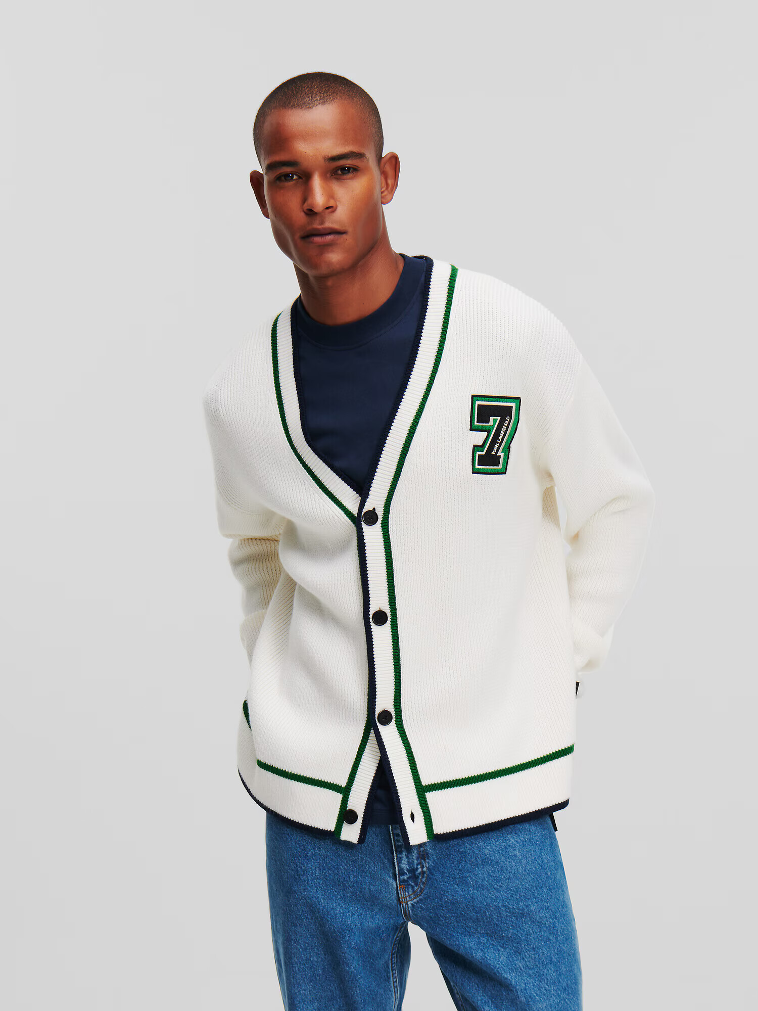 Karl Lagerfeld Geacă tricotată ' Varsity ' albastru / verde / alb - Pled.ro