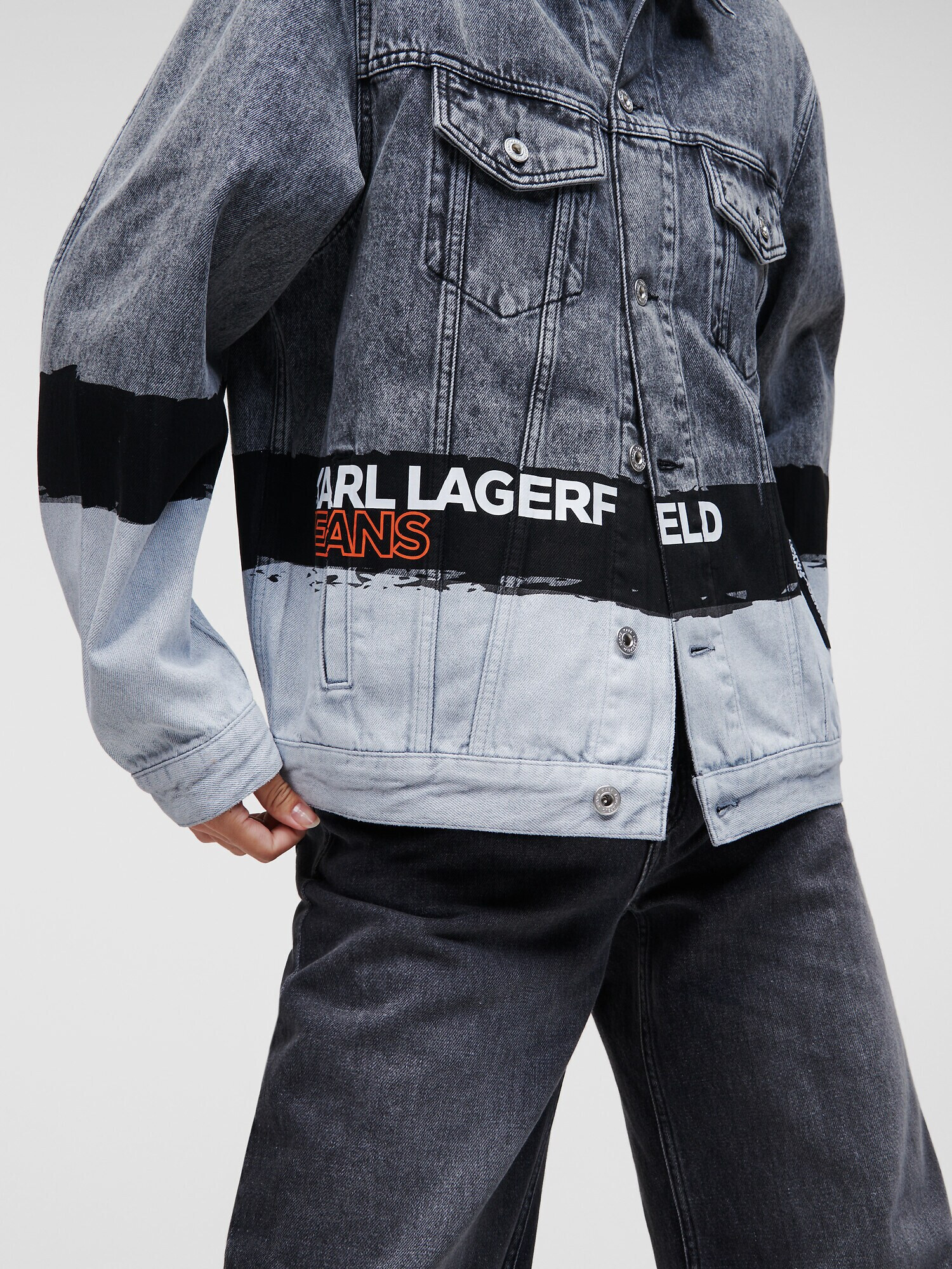 KARL LAGERFELD JEANS Geacă de primăvară-toamnă gri denim / portocaliu / negru / alb - Pled.ro