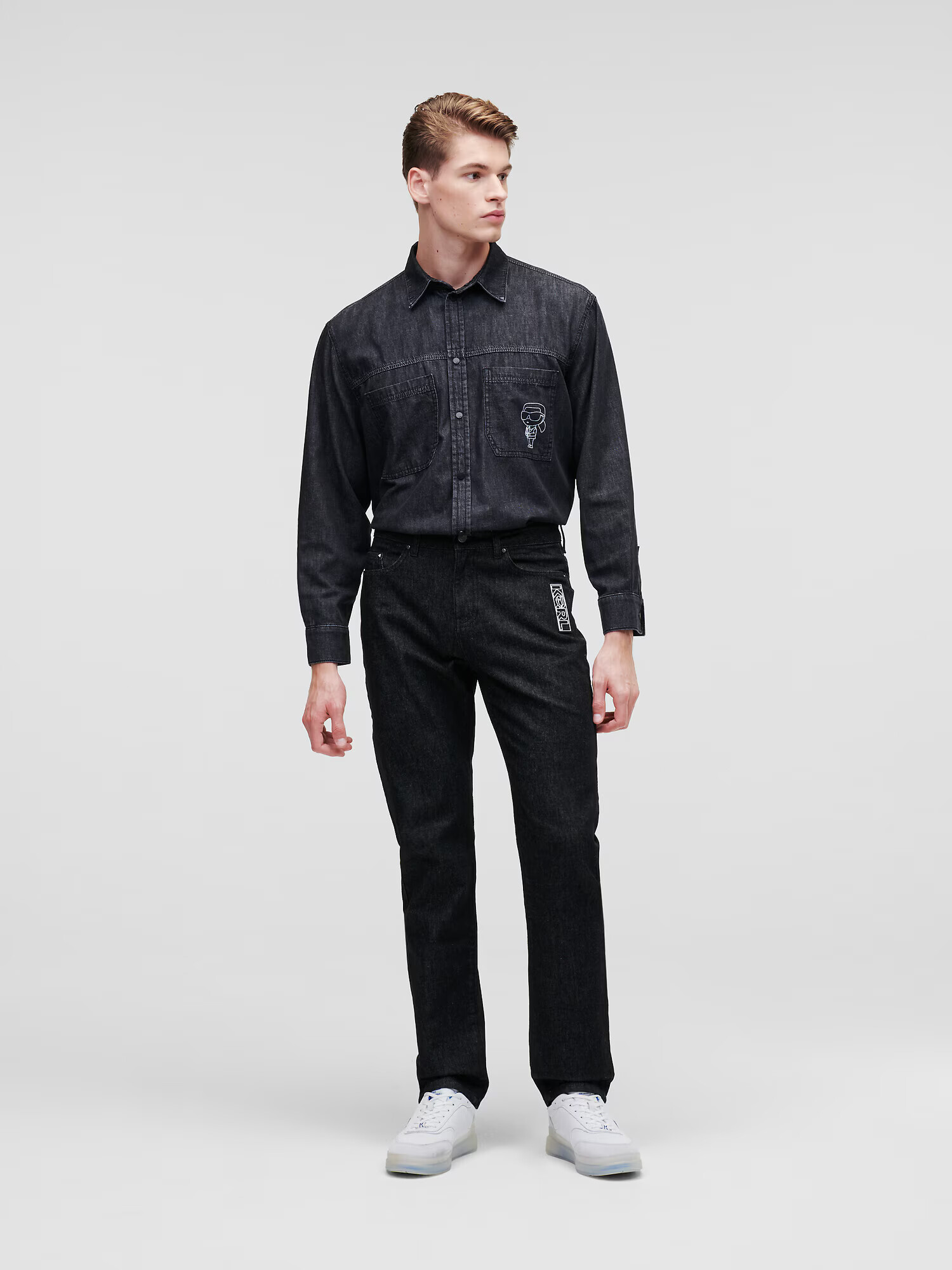 Karl Lagerfeld Jeans 'Ikonik 2.0' negru denim / alb - Pled.ro