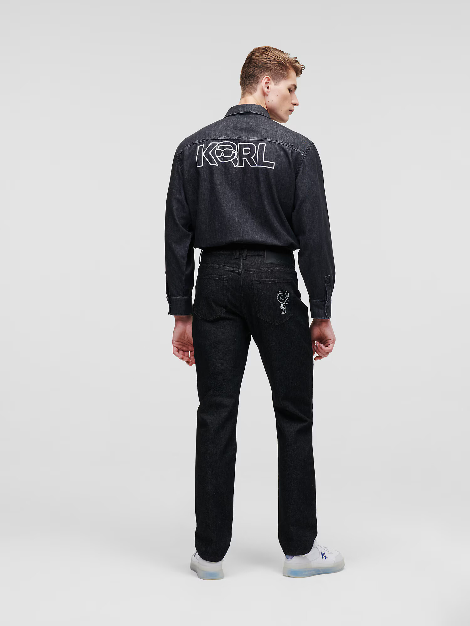 Karl Lagerfeld Jeans 'Ikonik 2.0' negru denim / alb - Pled.ro