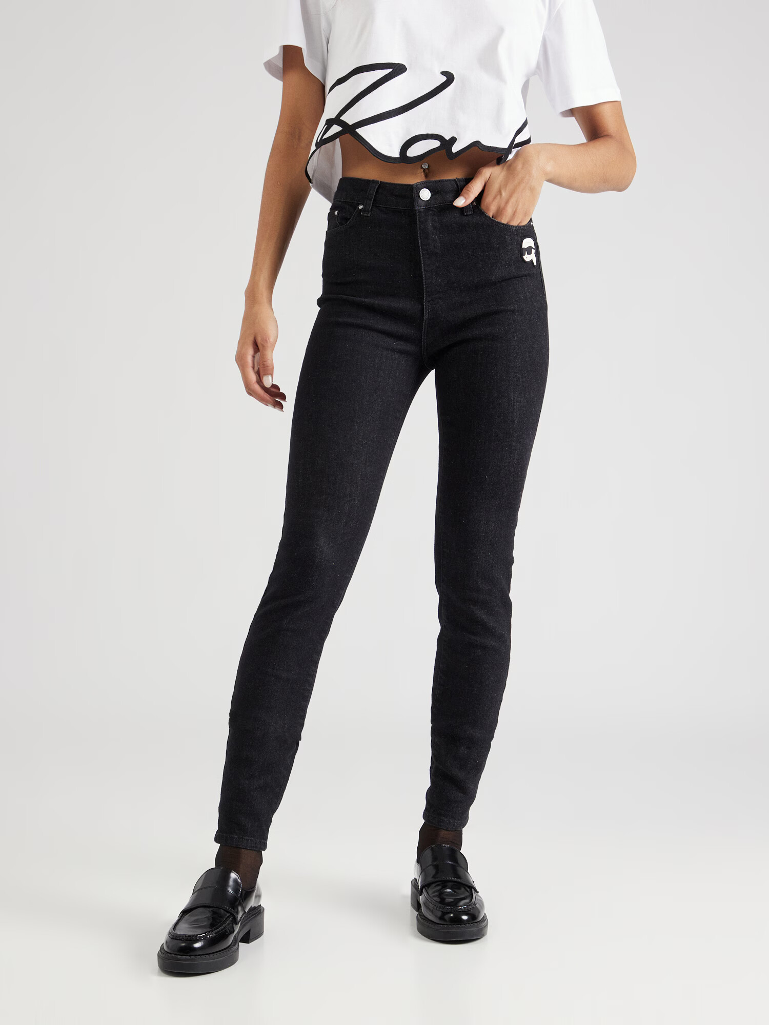 Karl Lagerfeld Jeans 'IKONIK 2.0' negru denim / alb - Pled.ro