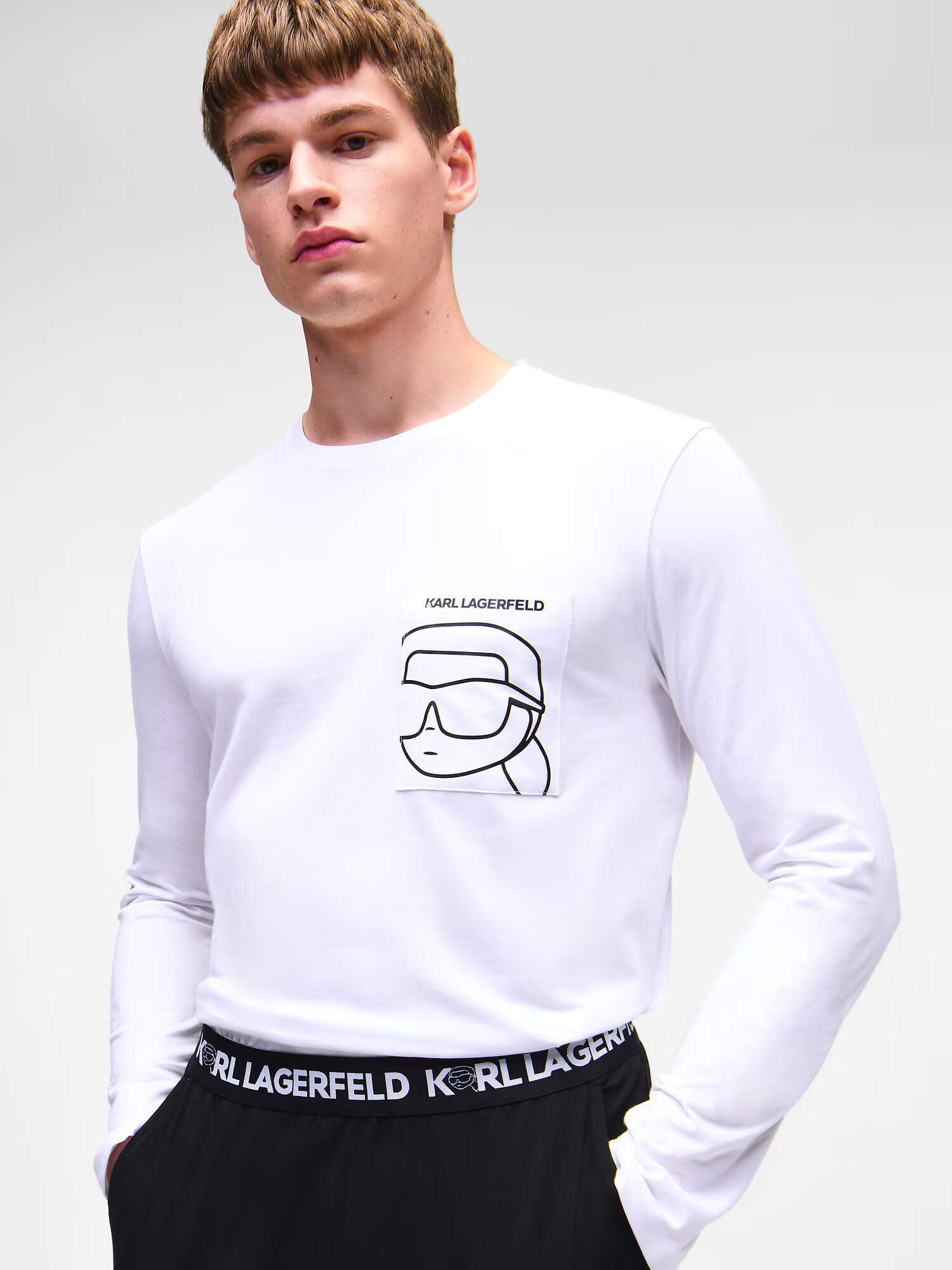 Karl Lagerfeld Pijama lungă negru / alb - Pled.ro