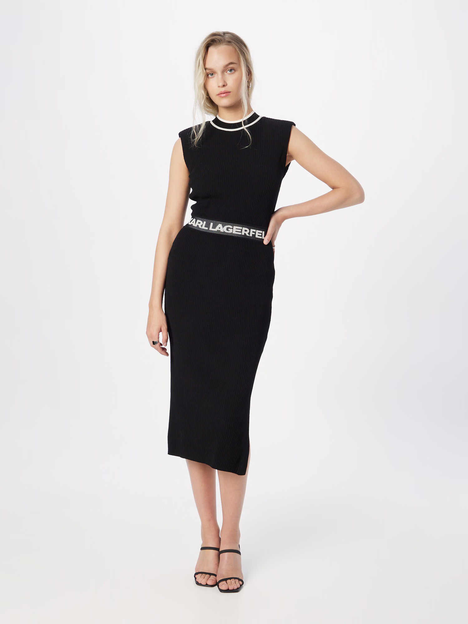 Karl Lagerfeld Rochie tricotat negru / alb - Pled.ro