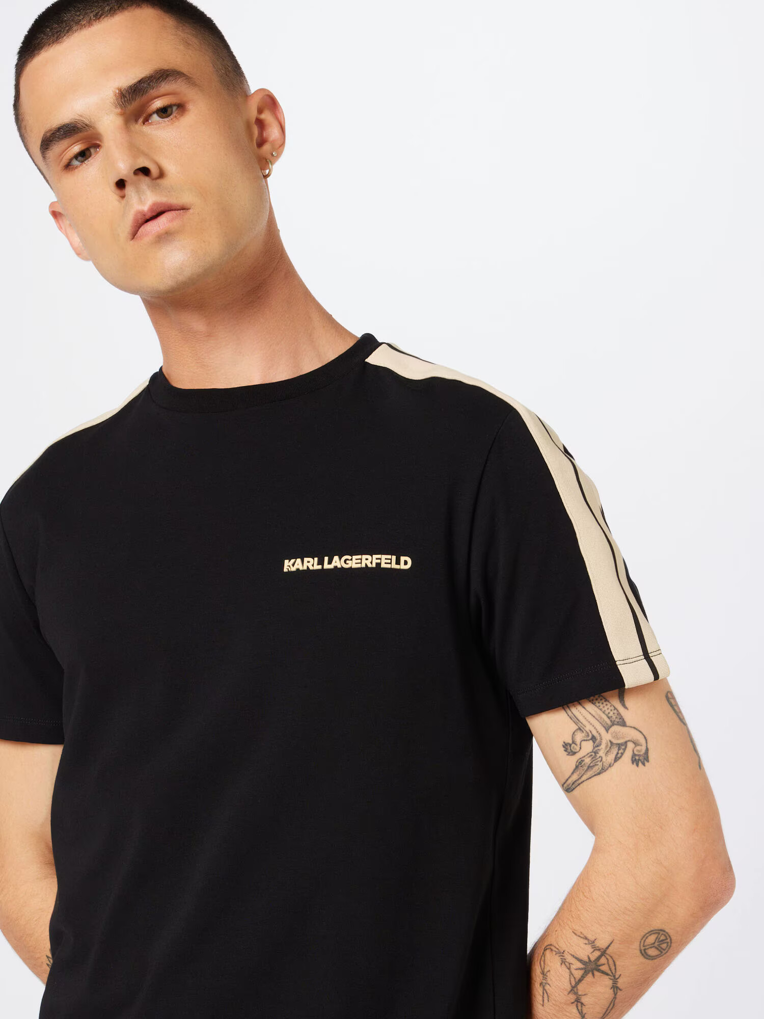 Karl Lagerfeld Tricou bej / negru - Pled.ro