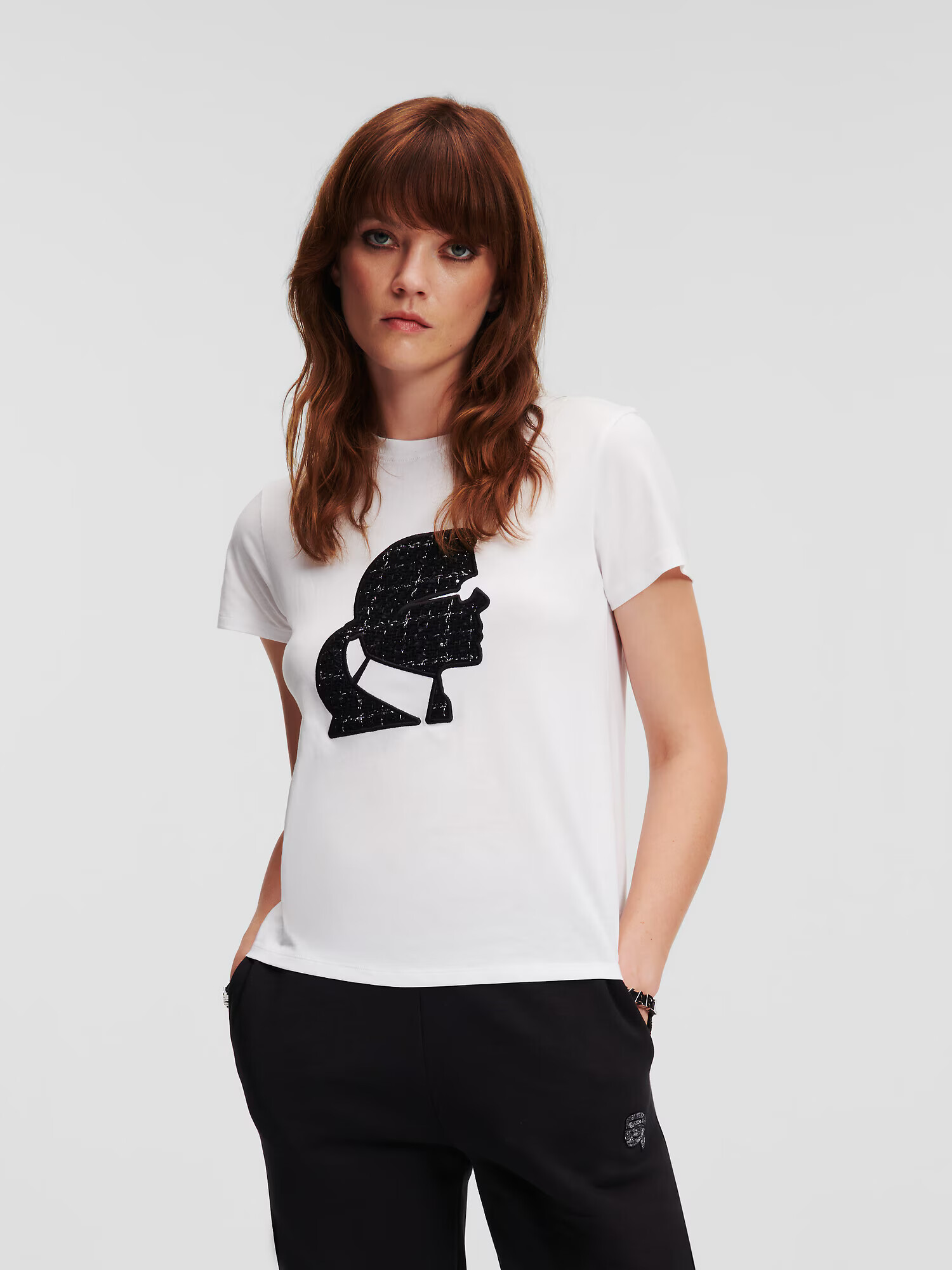 Karl Lagerfeld Tricou ' Boucle Profile ' negru / alb - Pled.ro