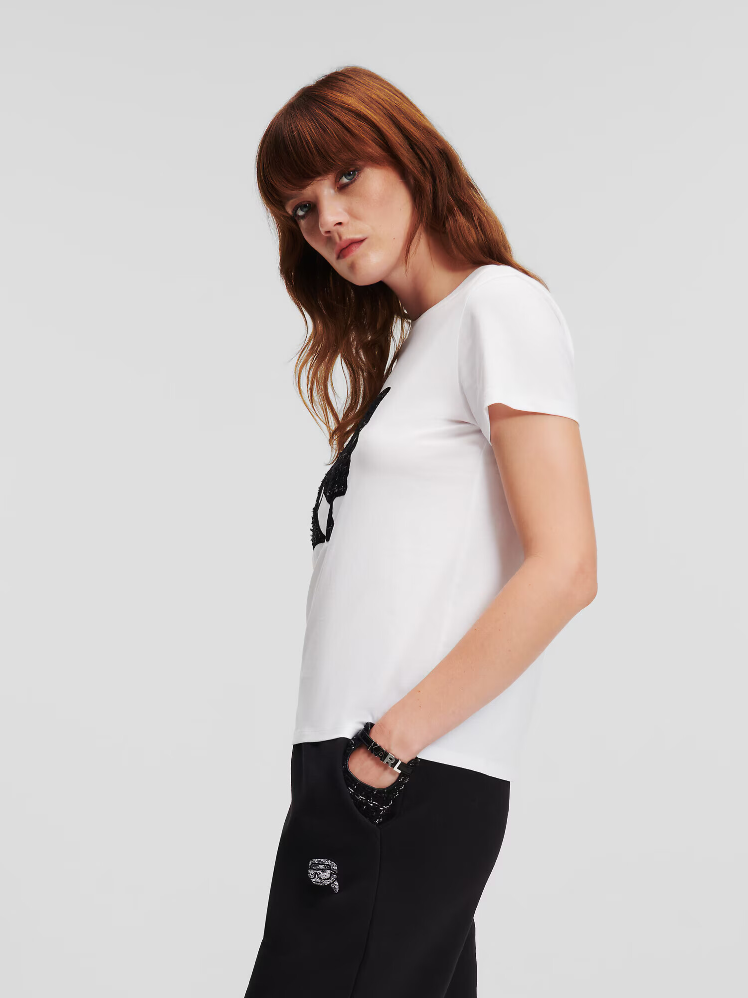 Karl Lagerfeld Tricou ' Boucle Profile ' negru / alb - Pled.ro