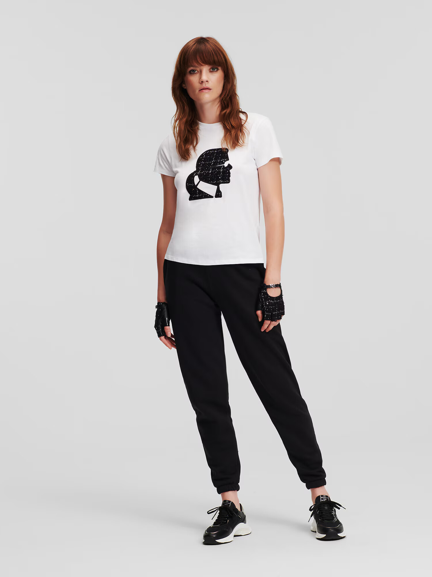 Karl Lagerfeld Tricou ' Boucle Profile ' negru / alb - Pled.ro