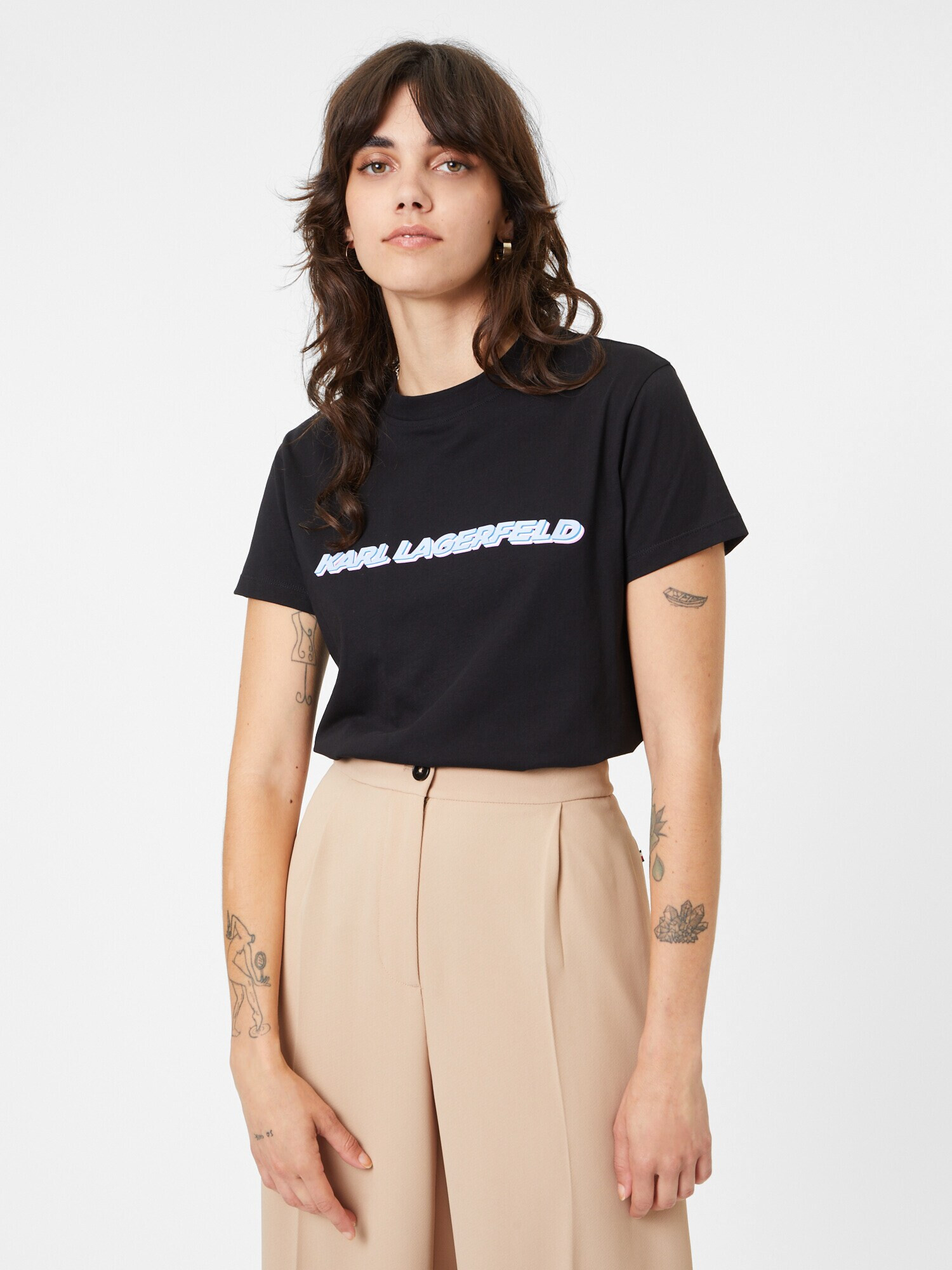 Karl Lagerfeld Tricou 'Future' azur / negru / alb - Pled.ro