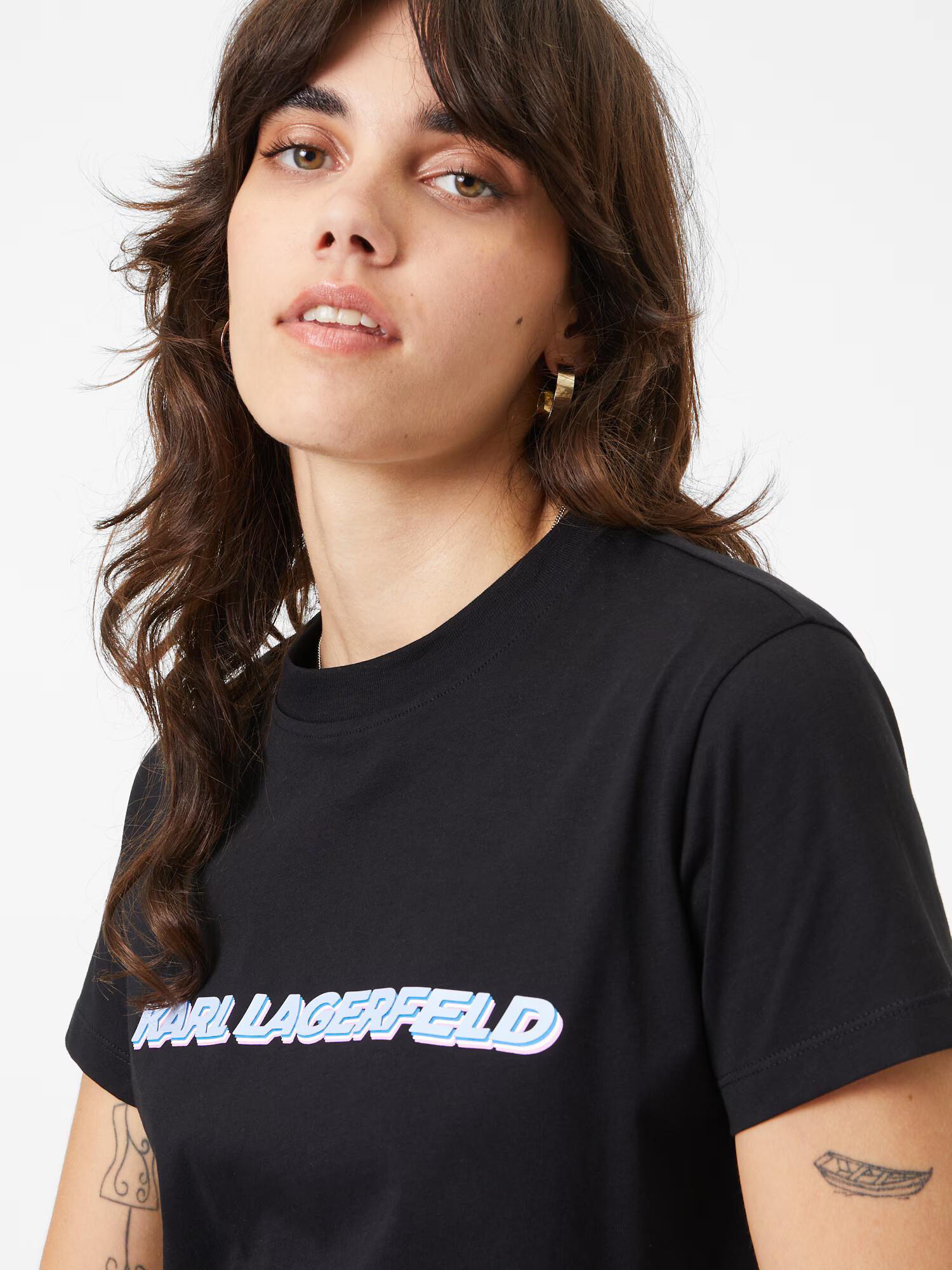 Karl Lagerfeld Tricou 'Future' azur / negru / alb - Pled.ro