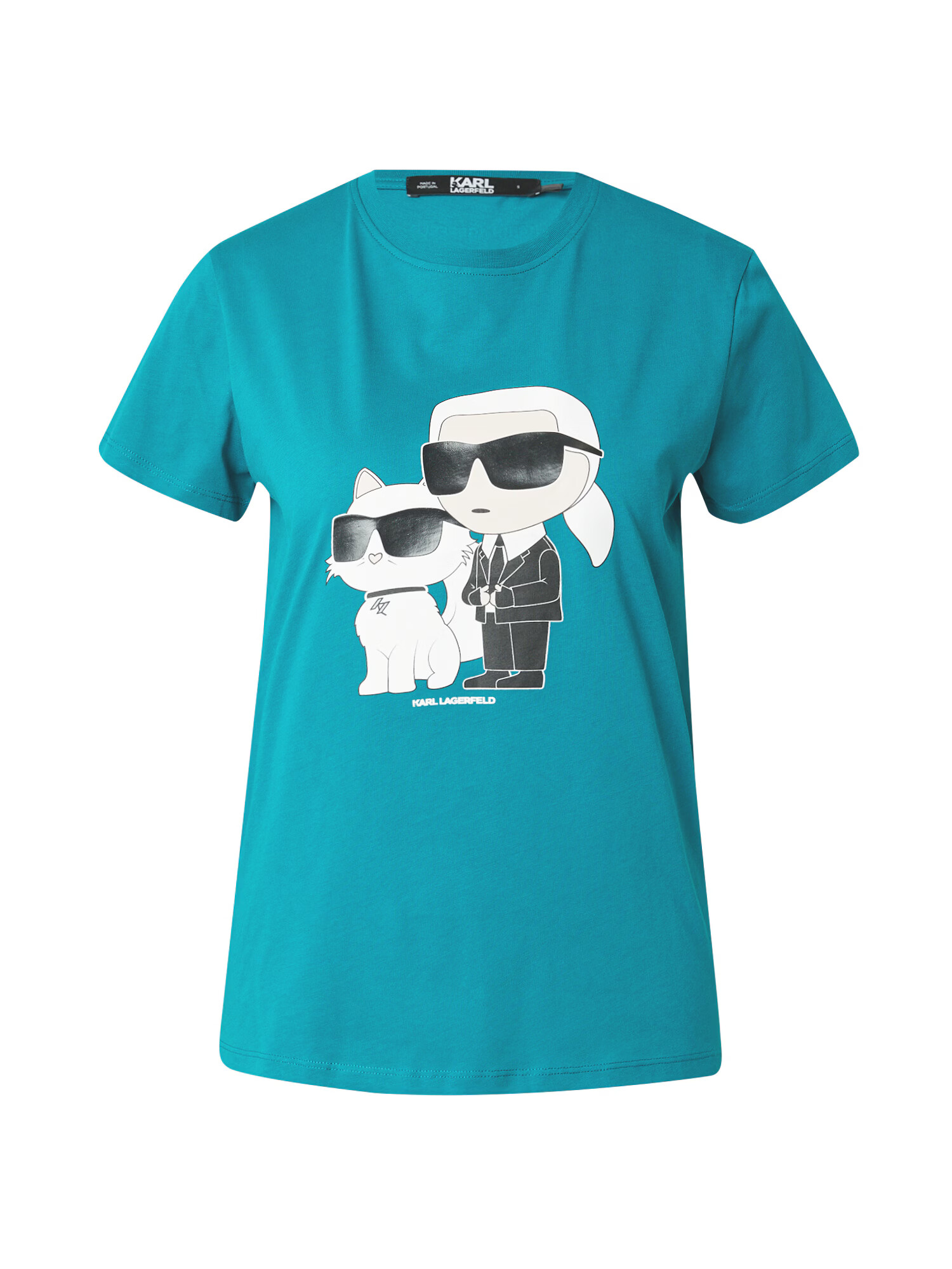 Karl Lagerfeld Tricou 'Ikonik 2.0' verde petrol / negru / alb - Pled.ro