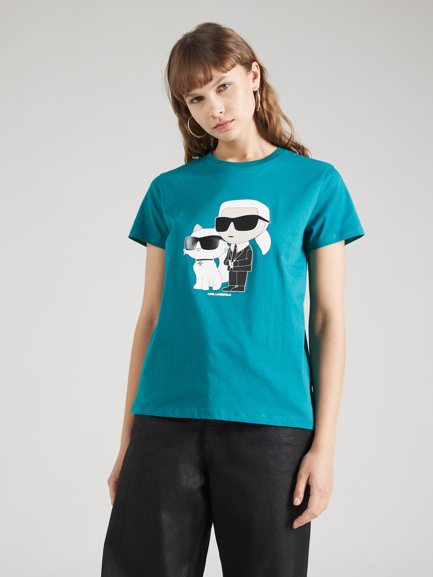 Karl Lagerfeld Tricou 'Ikonik 2.0' verde petrol / negru / alb - Pled.ro