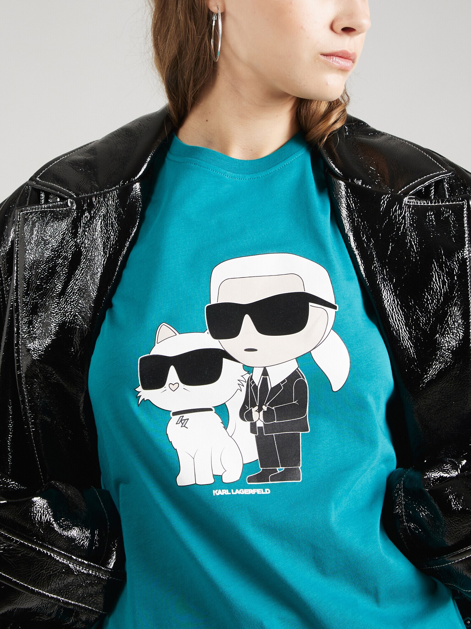 Karl Lagerfeld Tricou 'Ikonik 2.0' verde petrol / negru / alb - Pled.ro