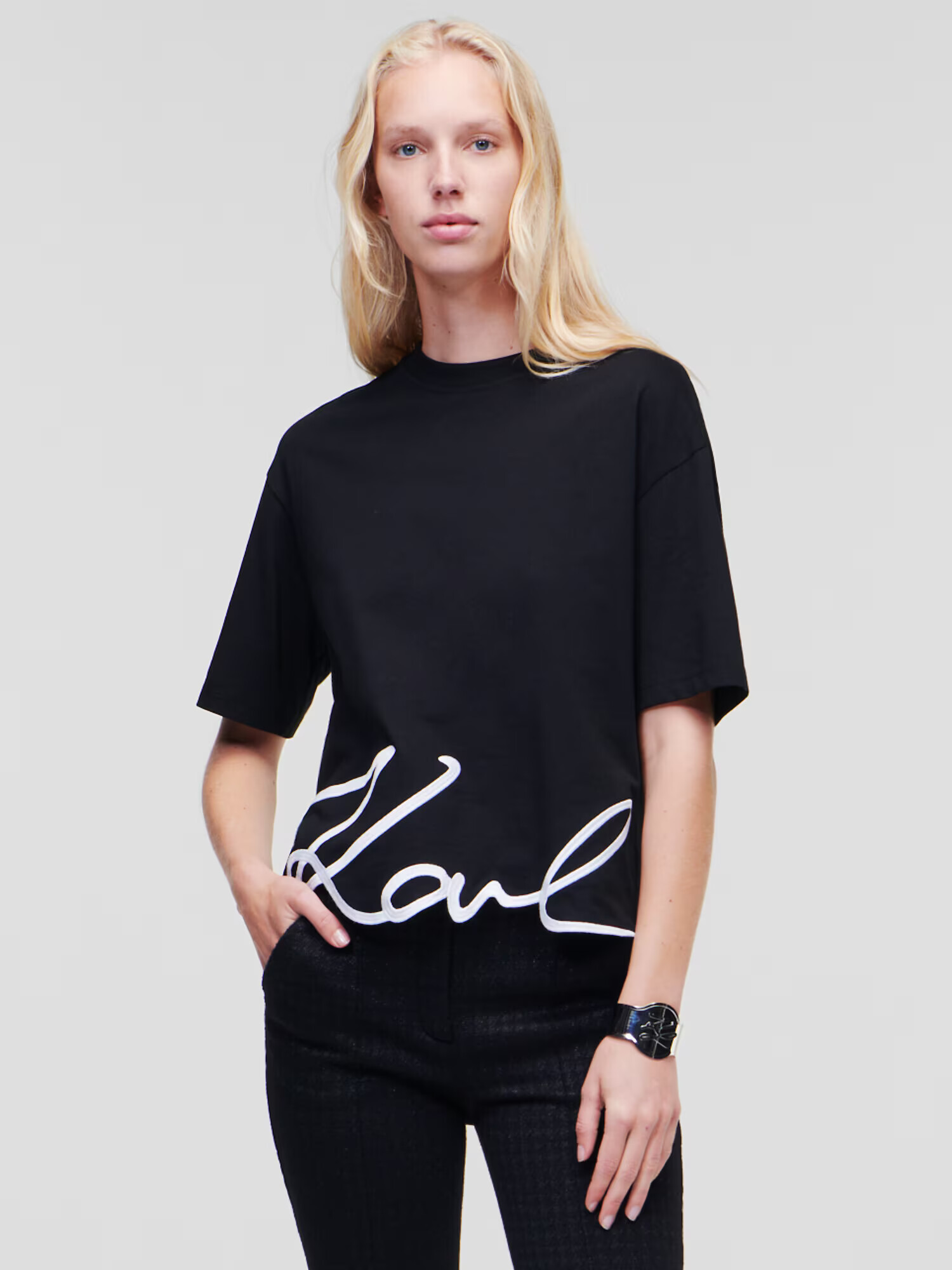 Karl Lagerfeld Tricou negru / alb - Pled.ro