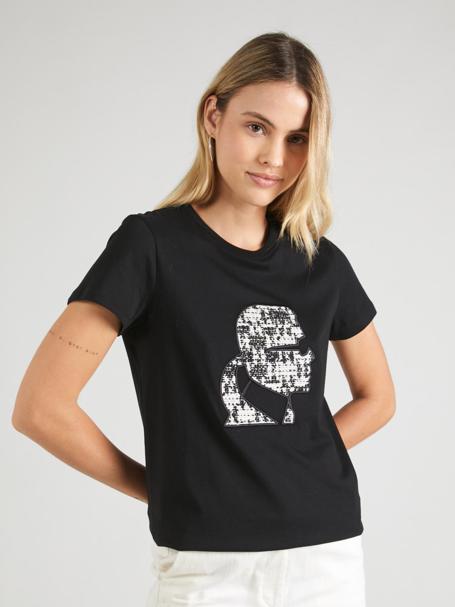 Karl Lagerfeld Tricou negru / alb - Pled.ro