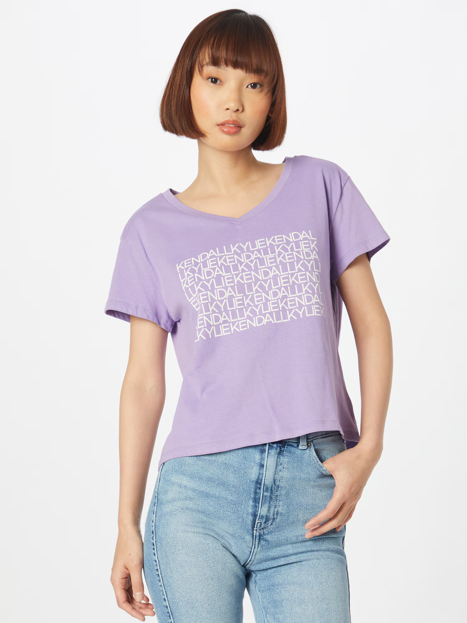 KENDALL + KYLIE Tricou lila / alb - Pled.ro