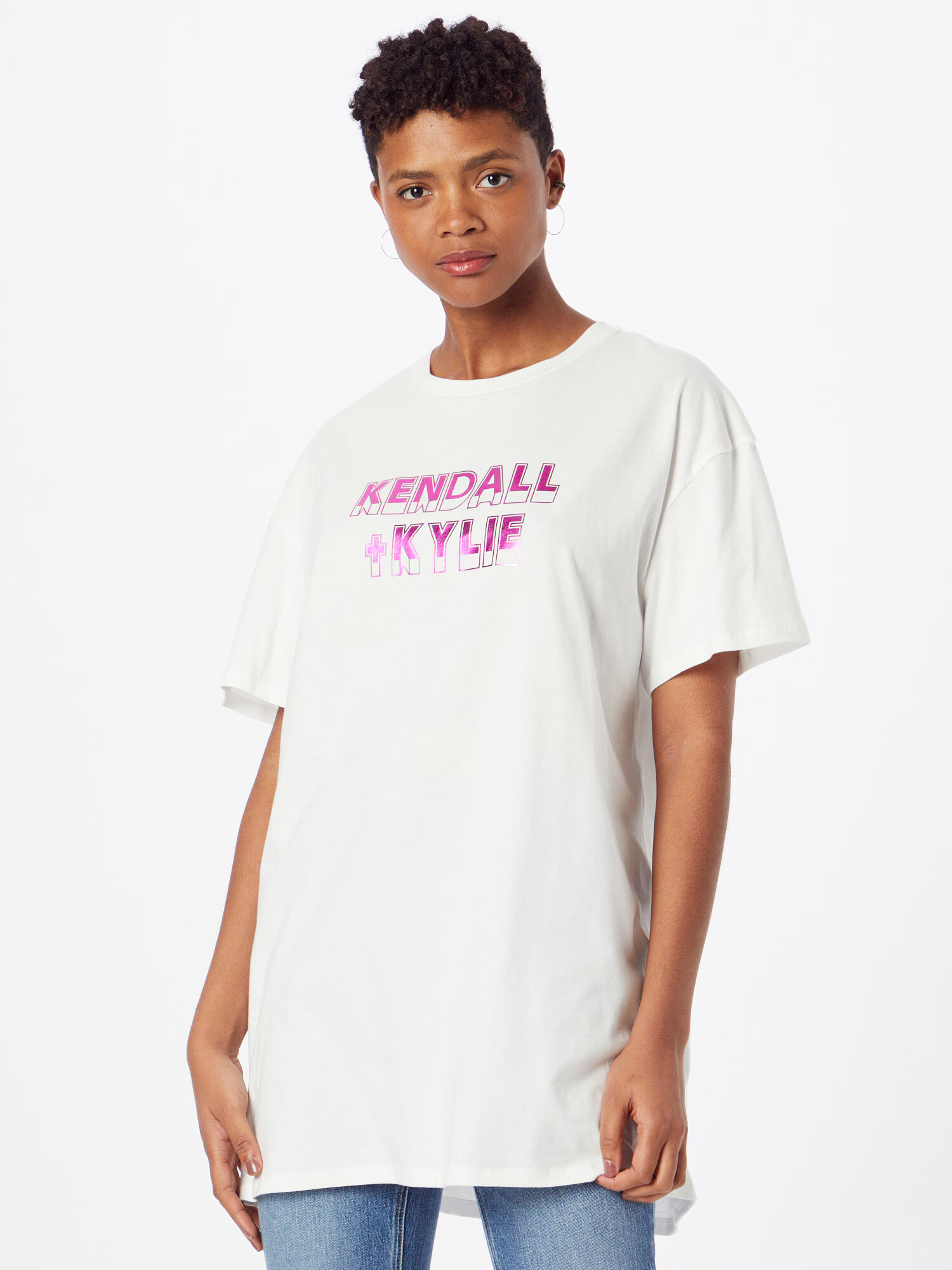 KENDALL + KYLIE Tricou mov zmeură / alb - Pled.ro