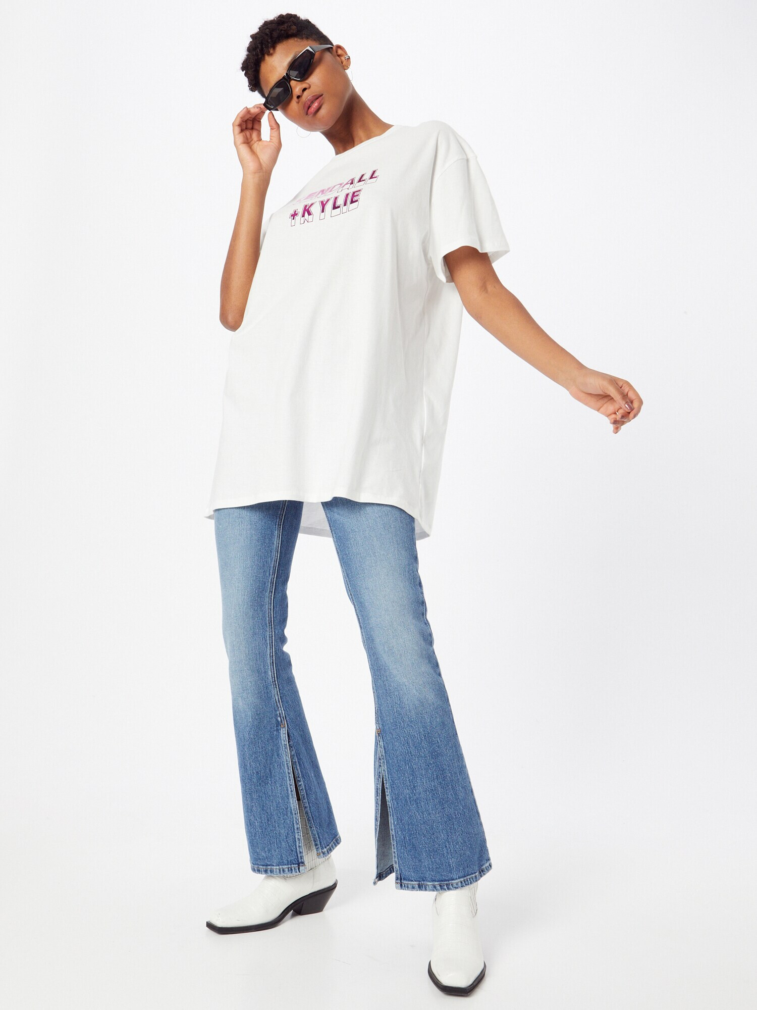 KENDALL + KYLIE Tricou mov zmeură / alb - Pled.ro