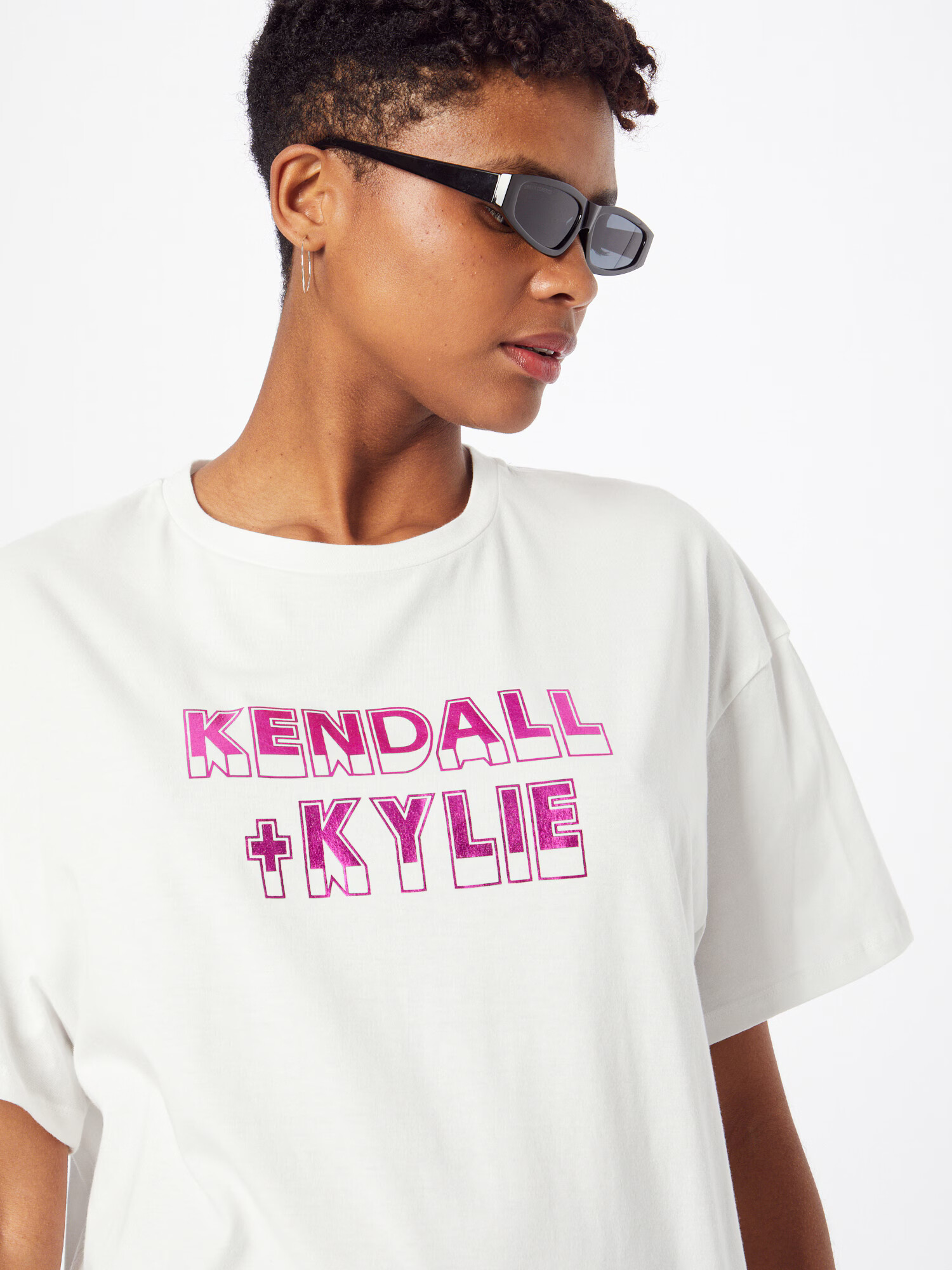 KENDALL + KYLIE Tricou mov zmeură / alb - Pled.ro