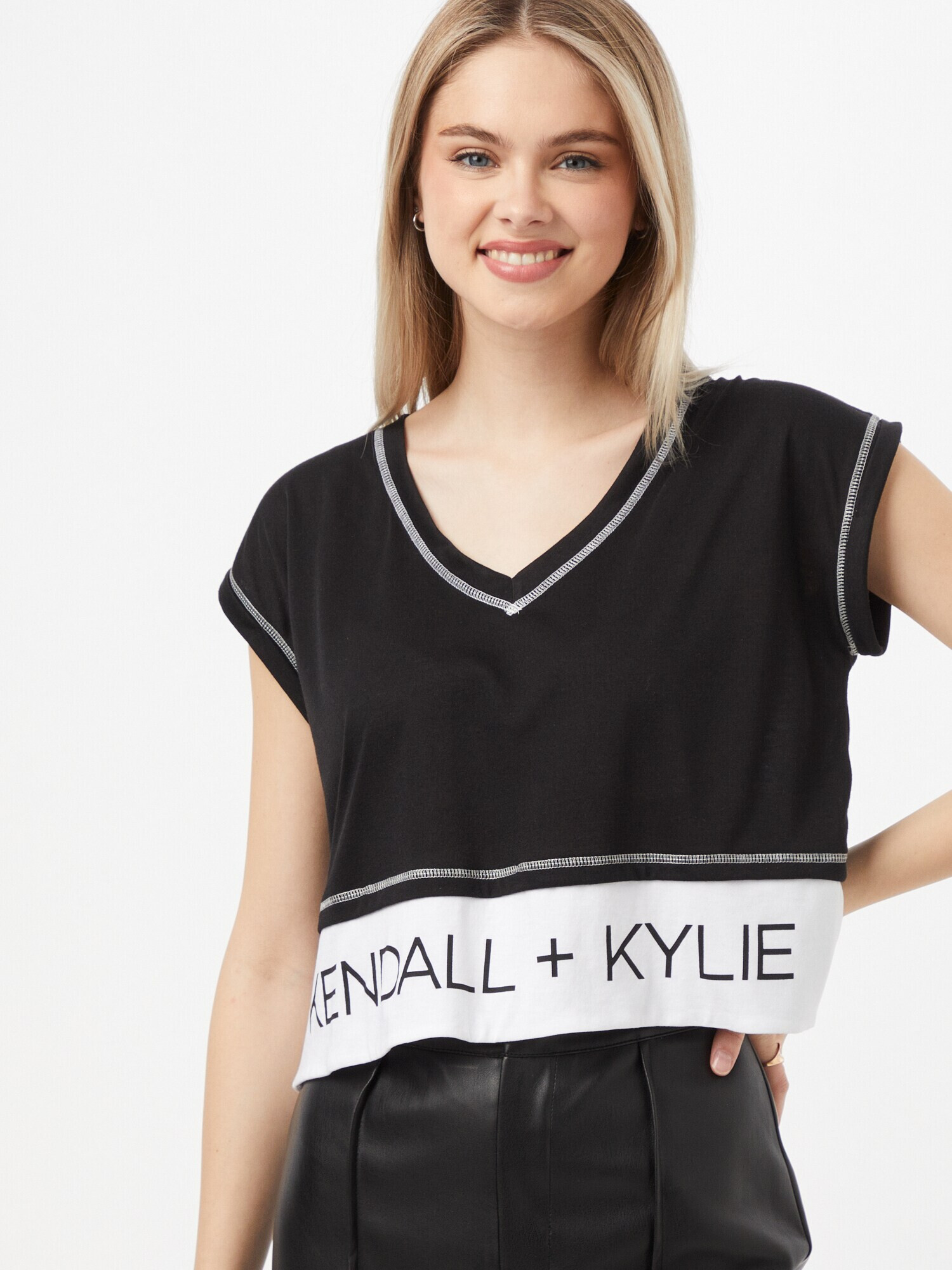 KENDALL + KYLIE Tricou negru / alb - Pled.ro