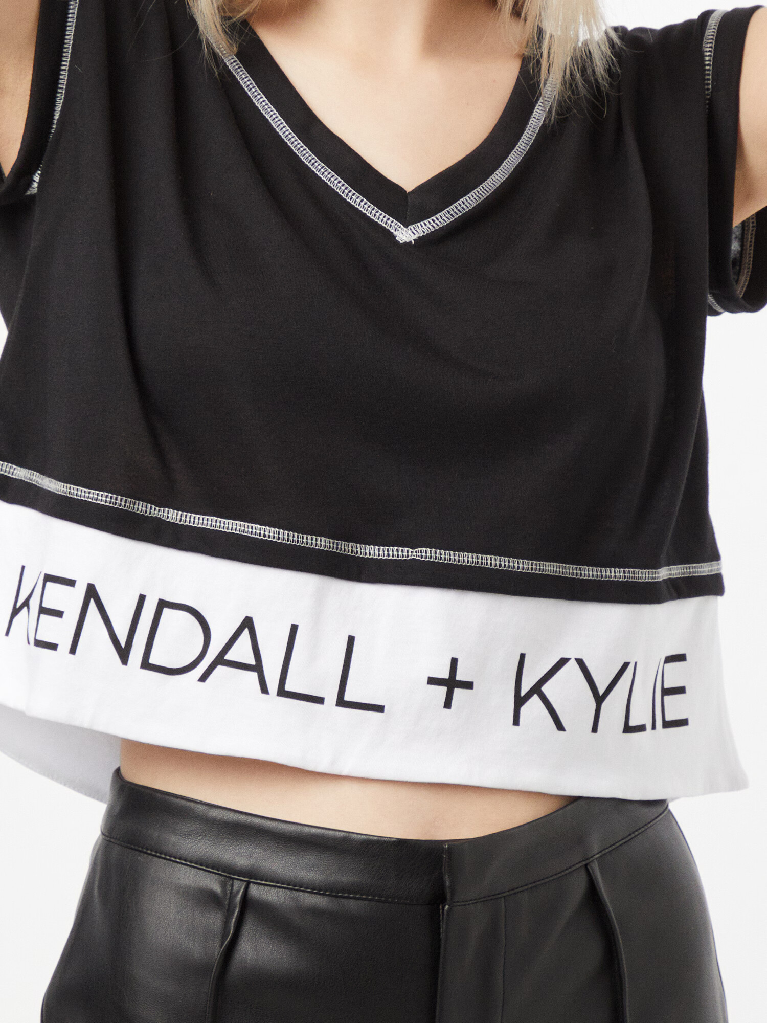 KENDALL + KYLIE Tricou negru / alb - Pled.ro