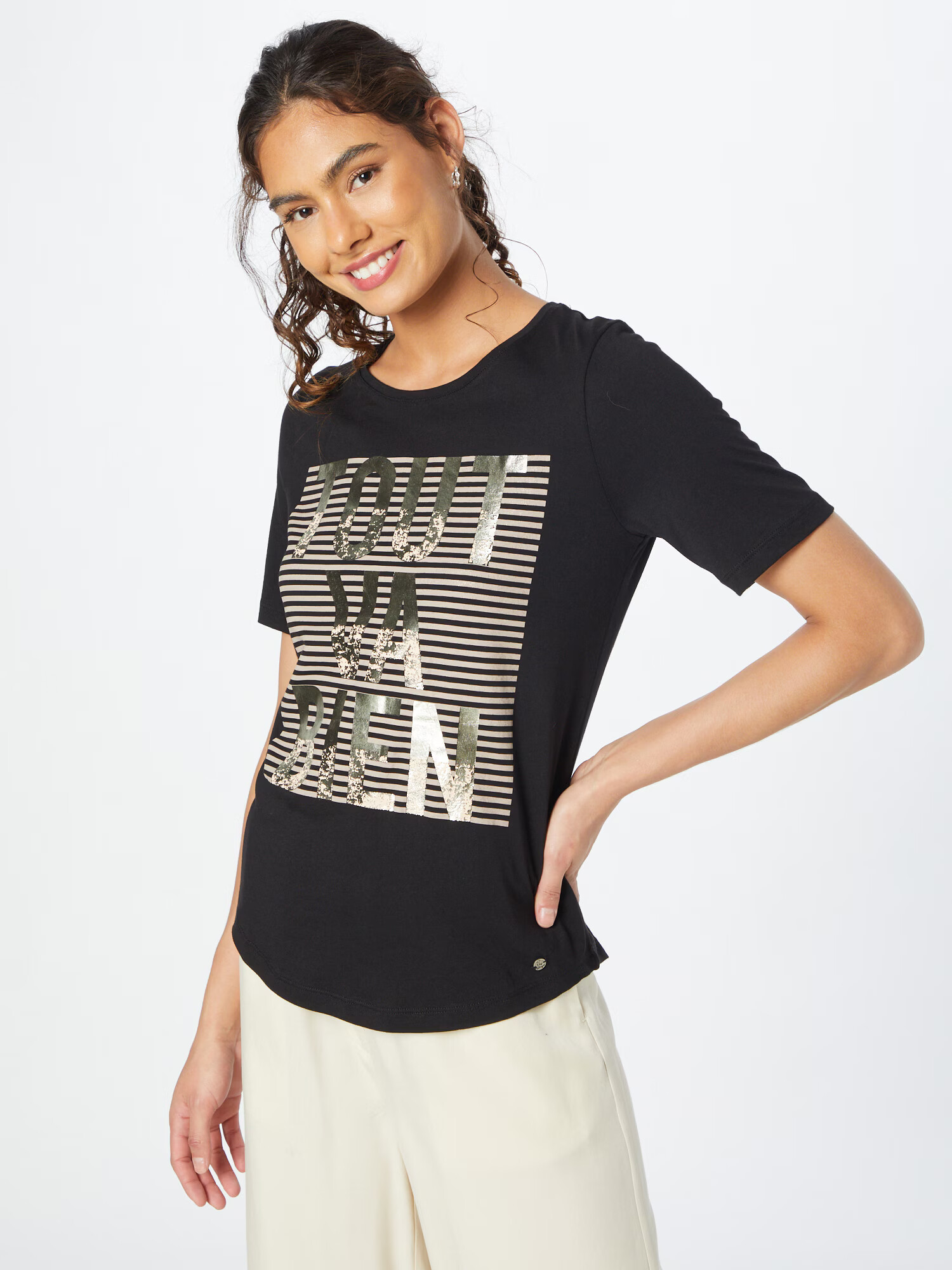 Key Largo Tricou 'ALRIGHT ' auriu / negru - Pled.ro