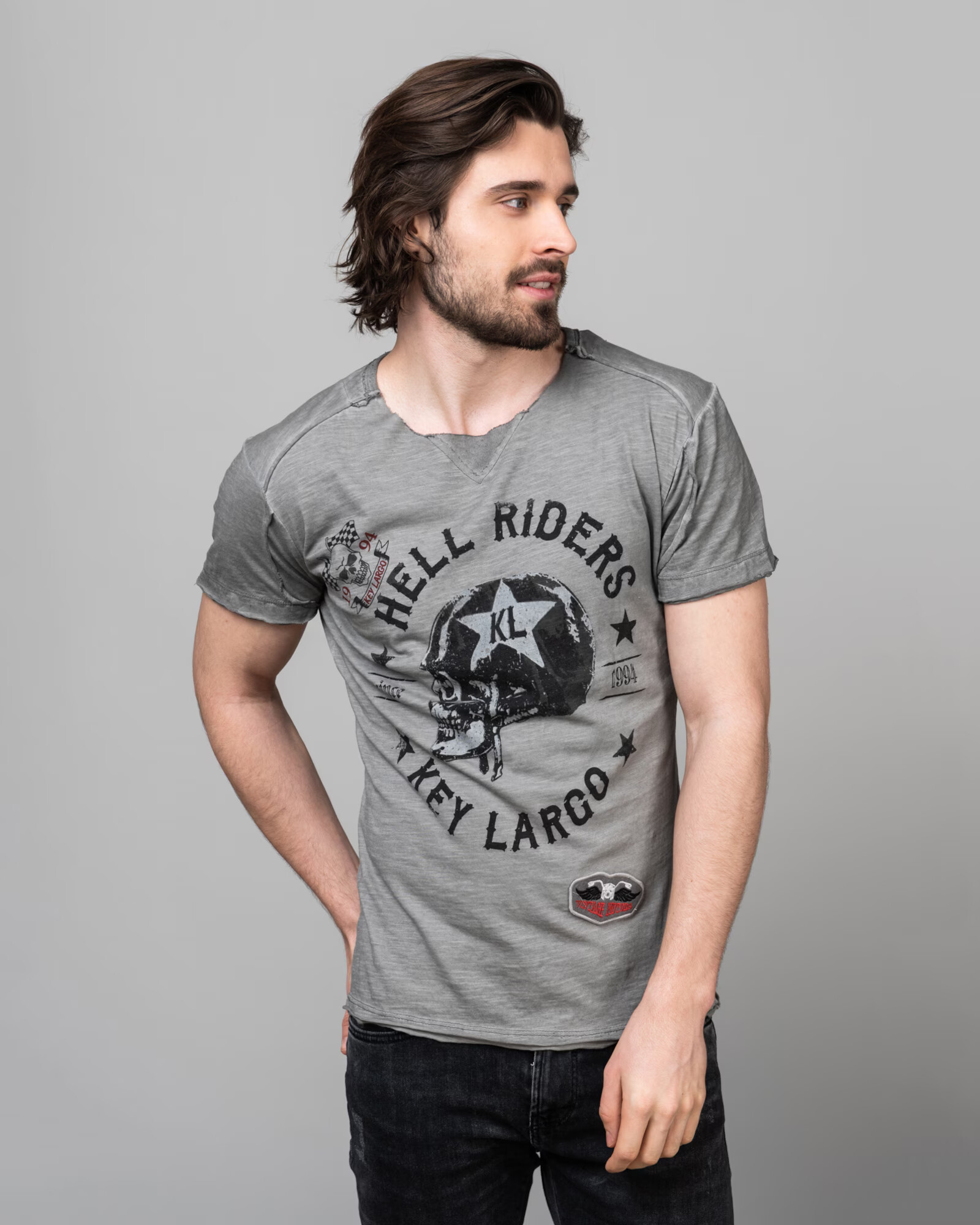 Key Largo Tricou 'HELL RIDERS' grej / negru - Pled.ro