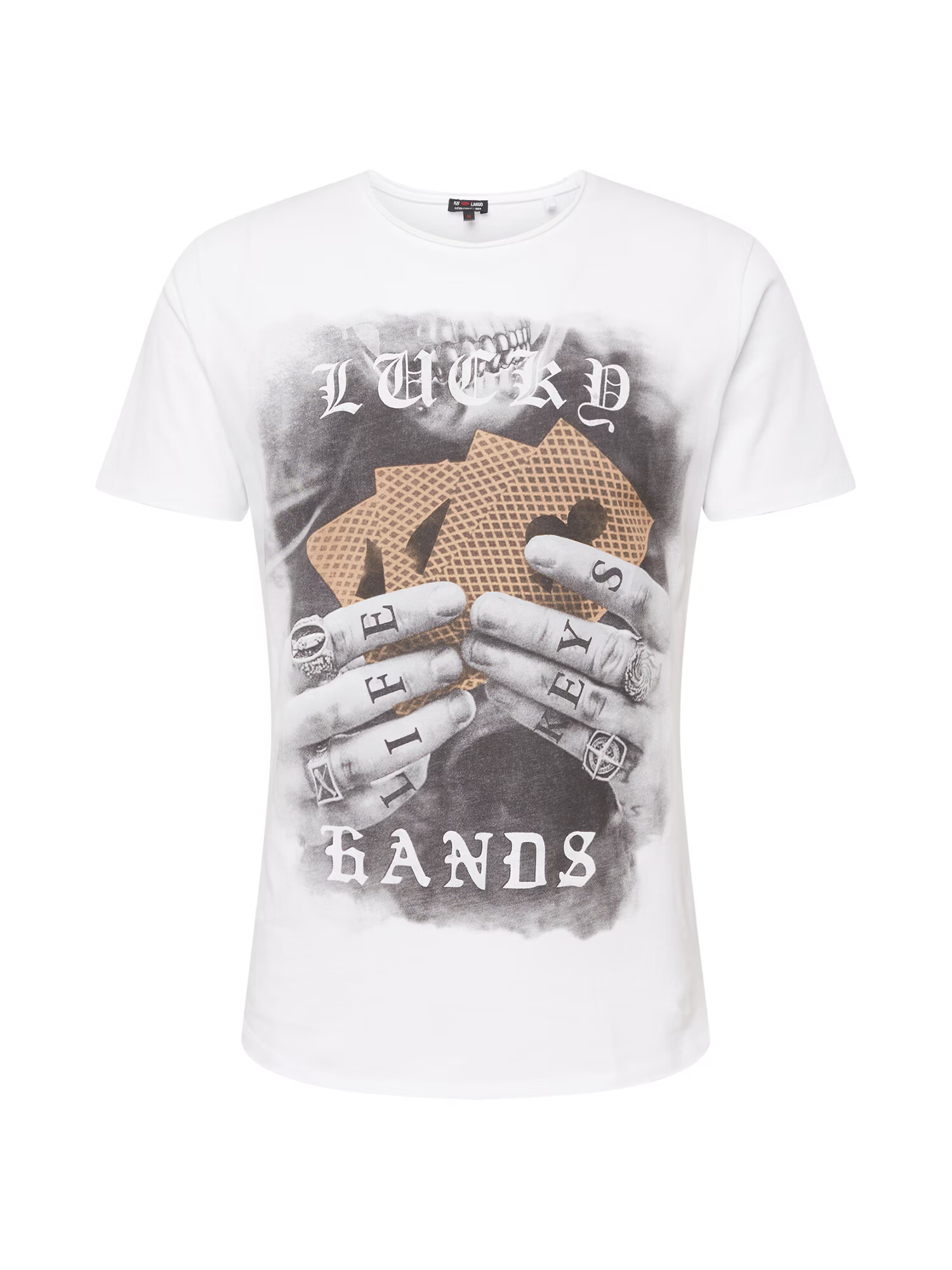 Key Largo Tricou 'LUCKY HANDS' maro cămilă / gri metalic / gri deschis / alb - Pled.ro