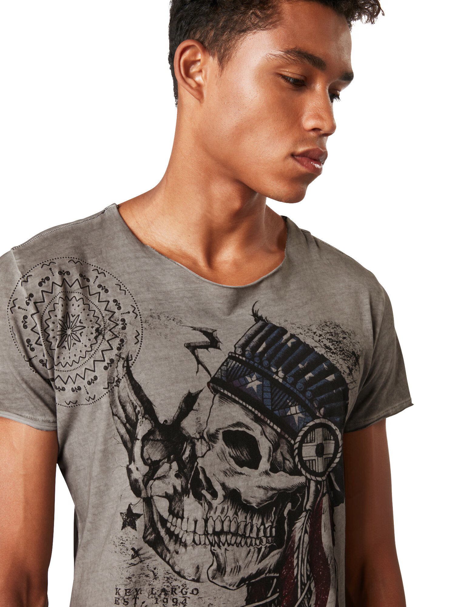 Key Largo Tricou 'MT INDIAN SKULL round' gri argintiu - Pled.ro