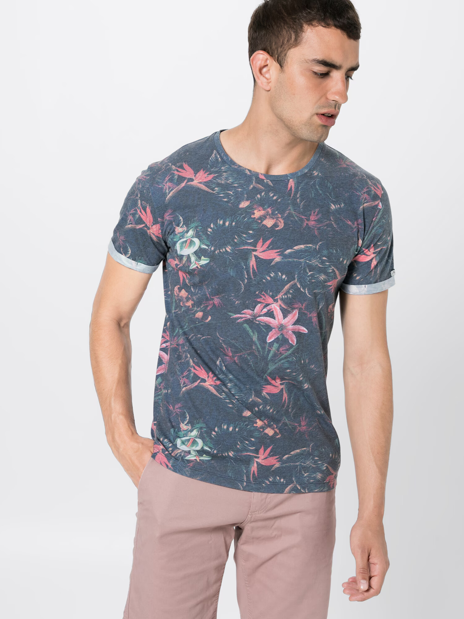 Key Largo Tricou 'MT JUNGLE round' albastru fumuriu / roz - Pled.ro