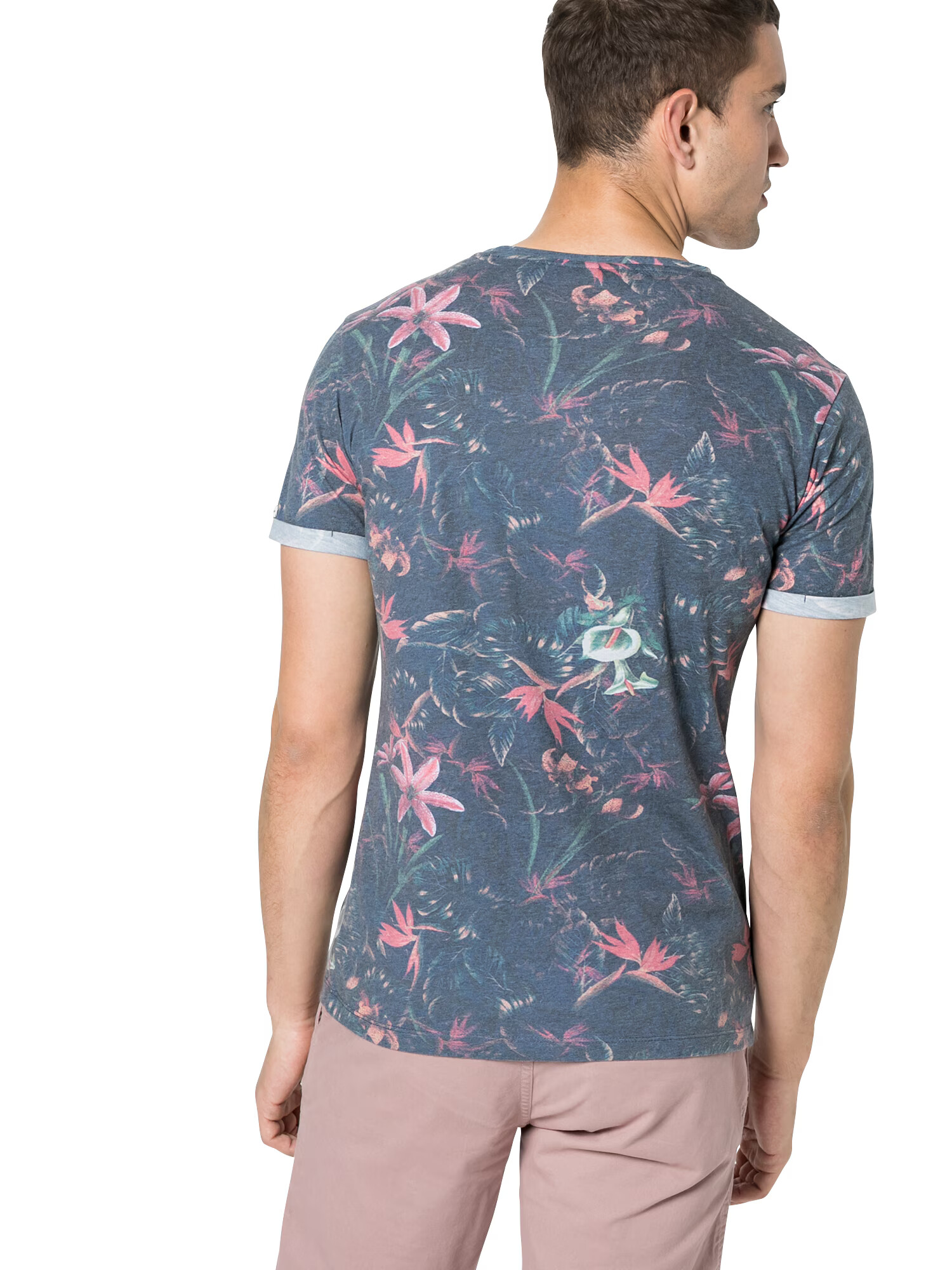 Key Largo Tricou 'MT JUNGLE round' albastru fumuriu / roz - Pled.ro