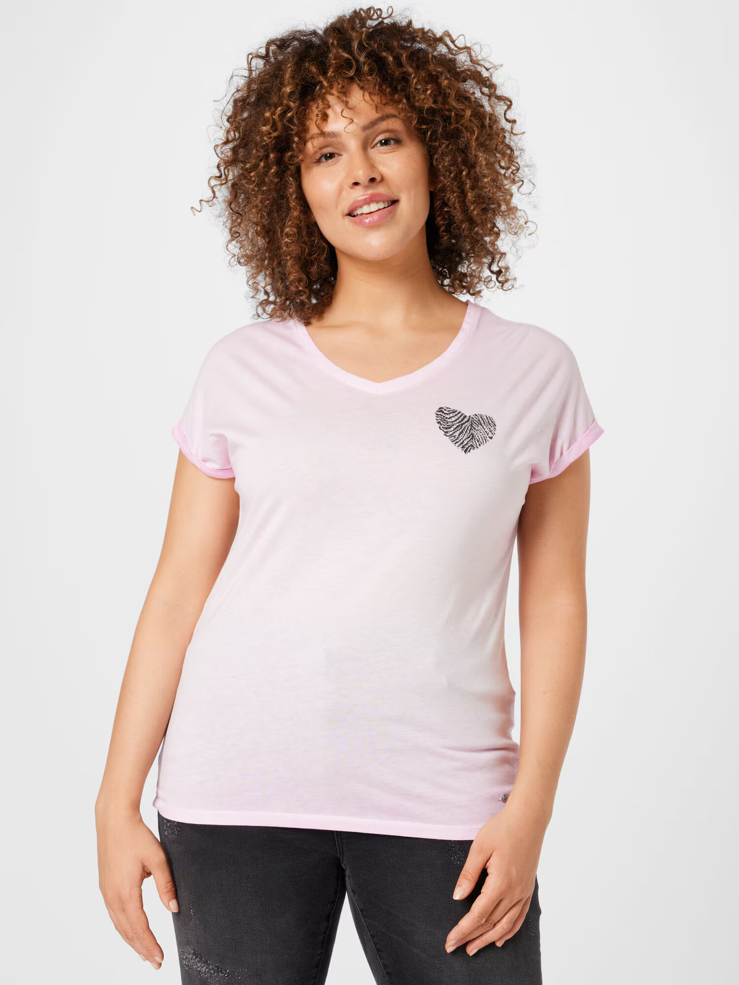 Key Largo Tricou 'Sweetheart' roz pastel / negru / argintiu - Pled.ro