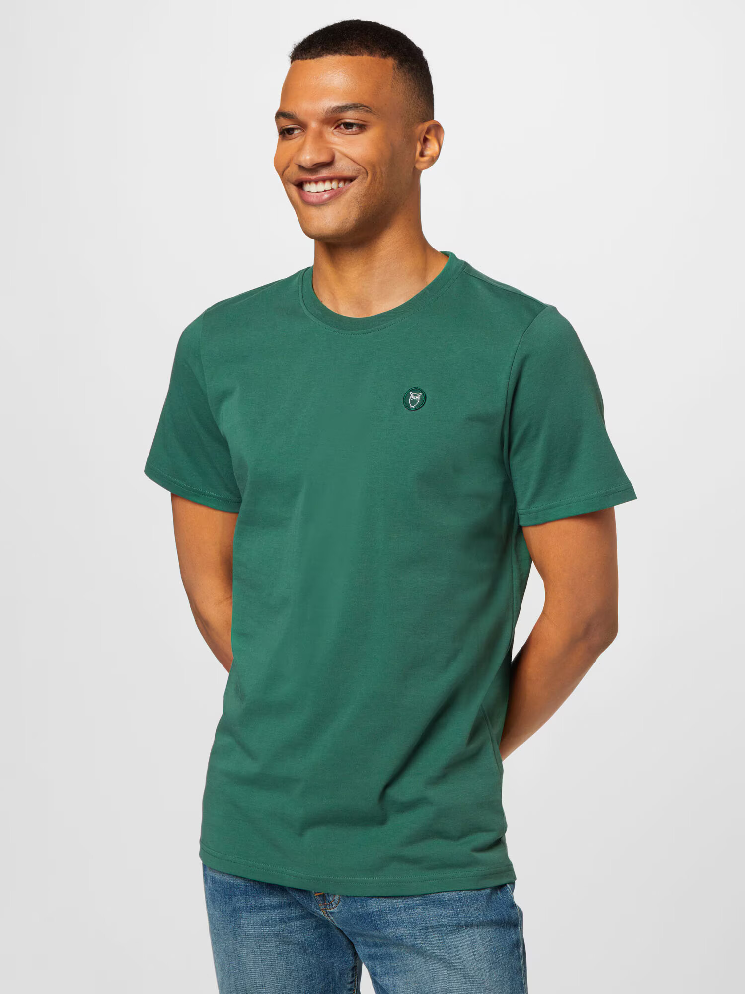 KnowledgeCotton Apparel Tricou 'ALDER' verde / alb - Pled.ro