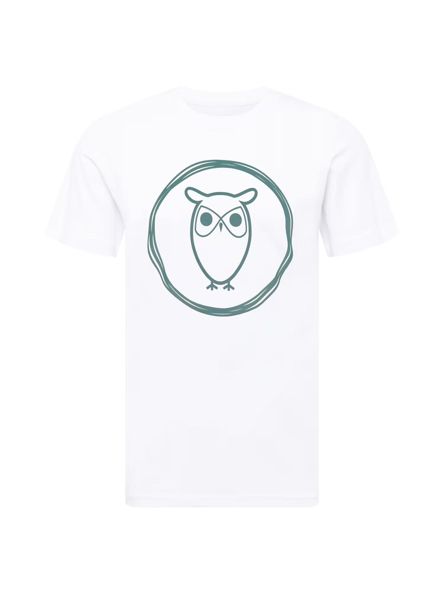 KnowledgeCotton Apparel Tricou 'Owl' verde smarald / alb - Pled.ro