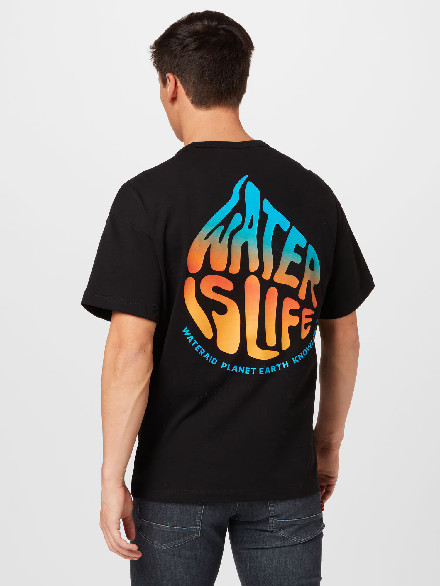 KnowledgeCotton Apparel Tricou 'WATERAID' azuriu / portocaliu / roșu pepene / negru - Pled.ro