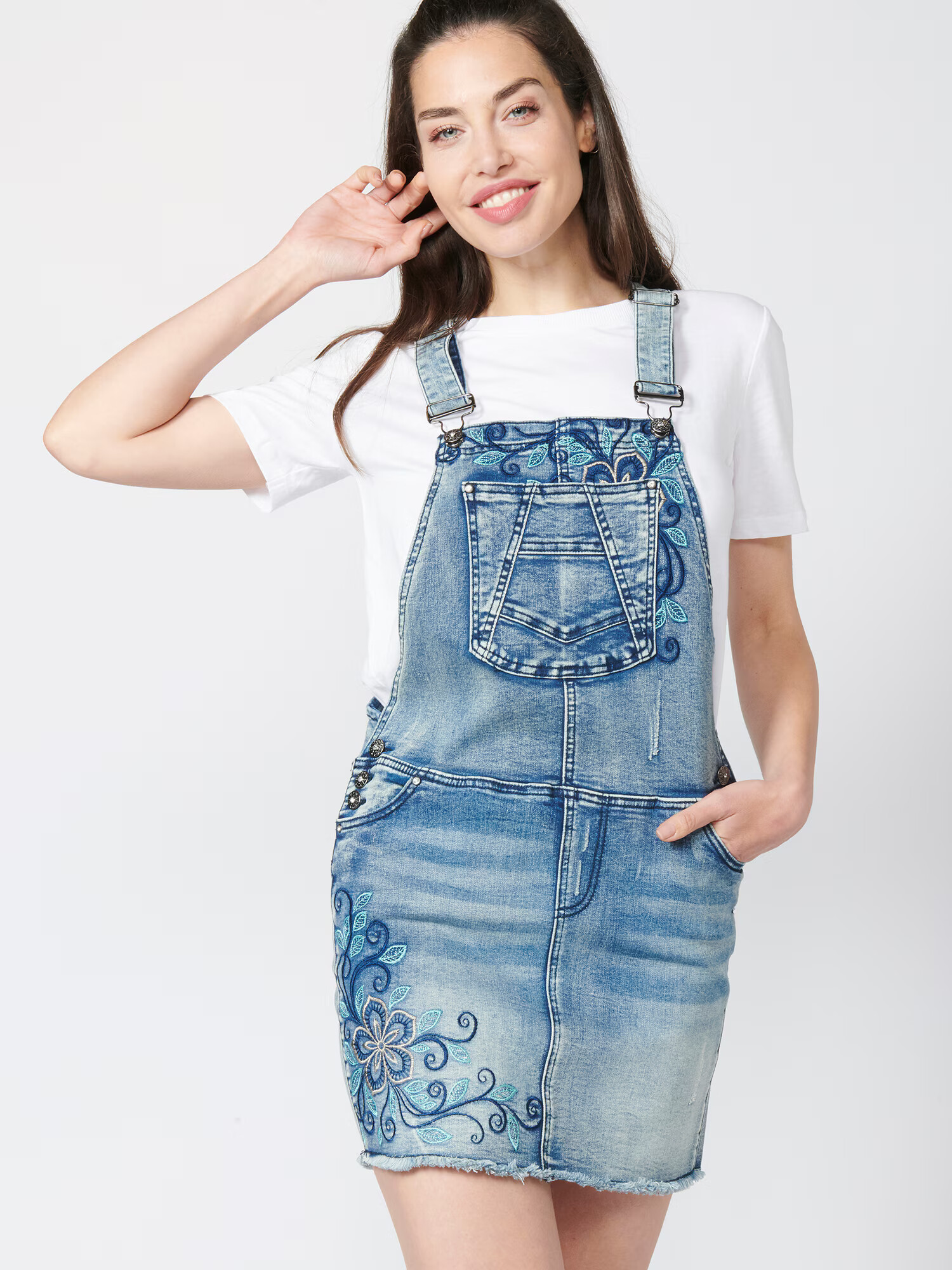 KOROSHI Salopetă rochie scurtă bleumarin / albastru denim / albastru deschis - Pled.ro