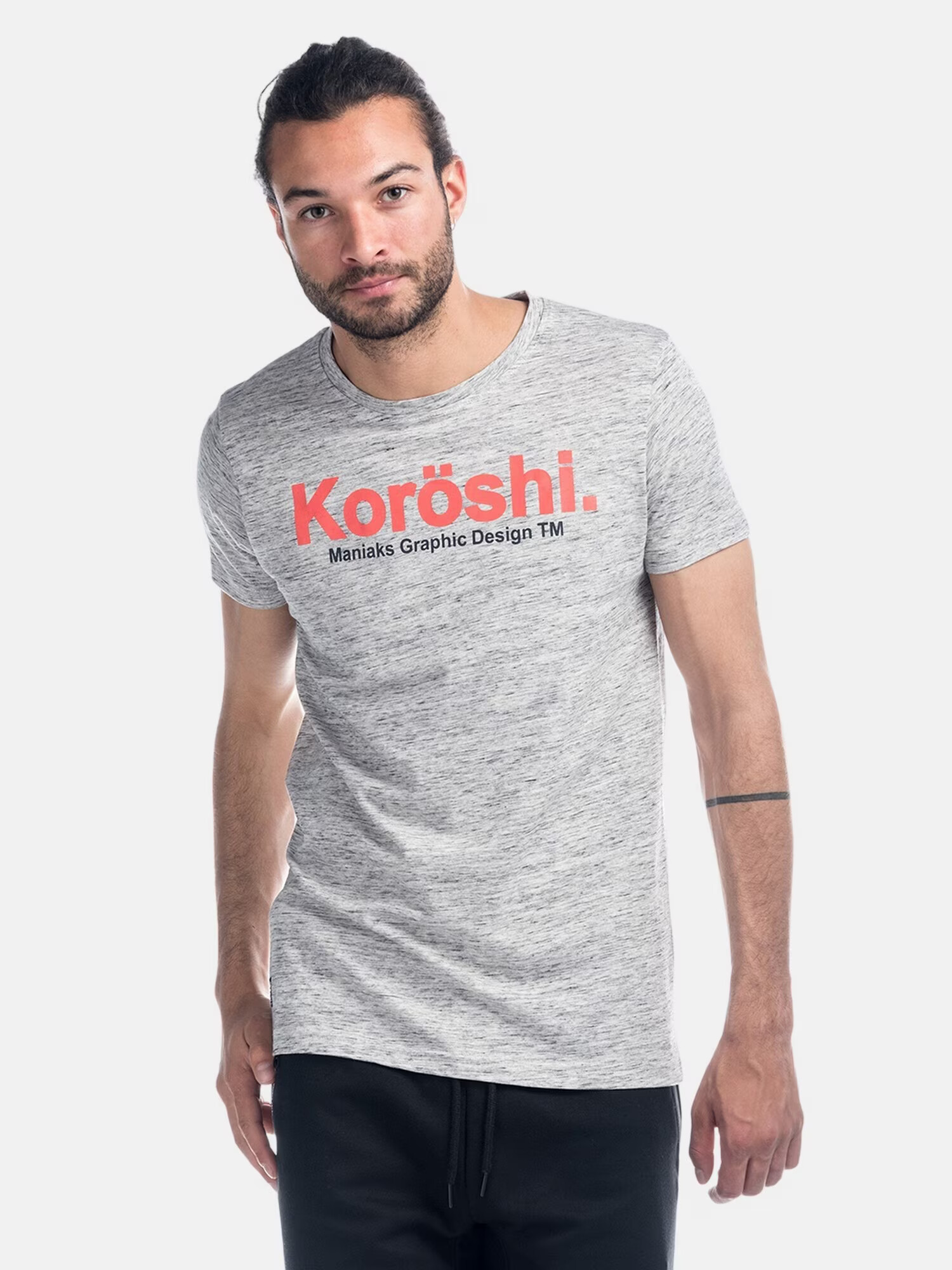 KOROSHI Tricou gri / portocaliu somon / negru - Pled.ro