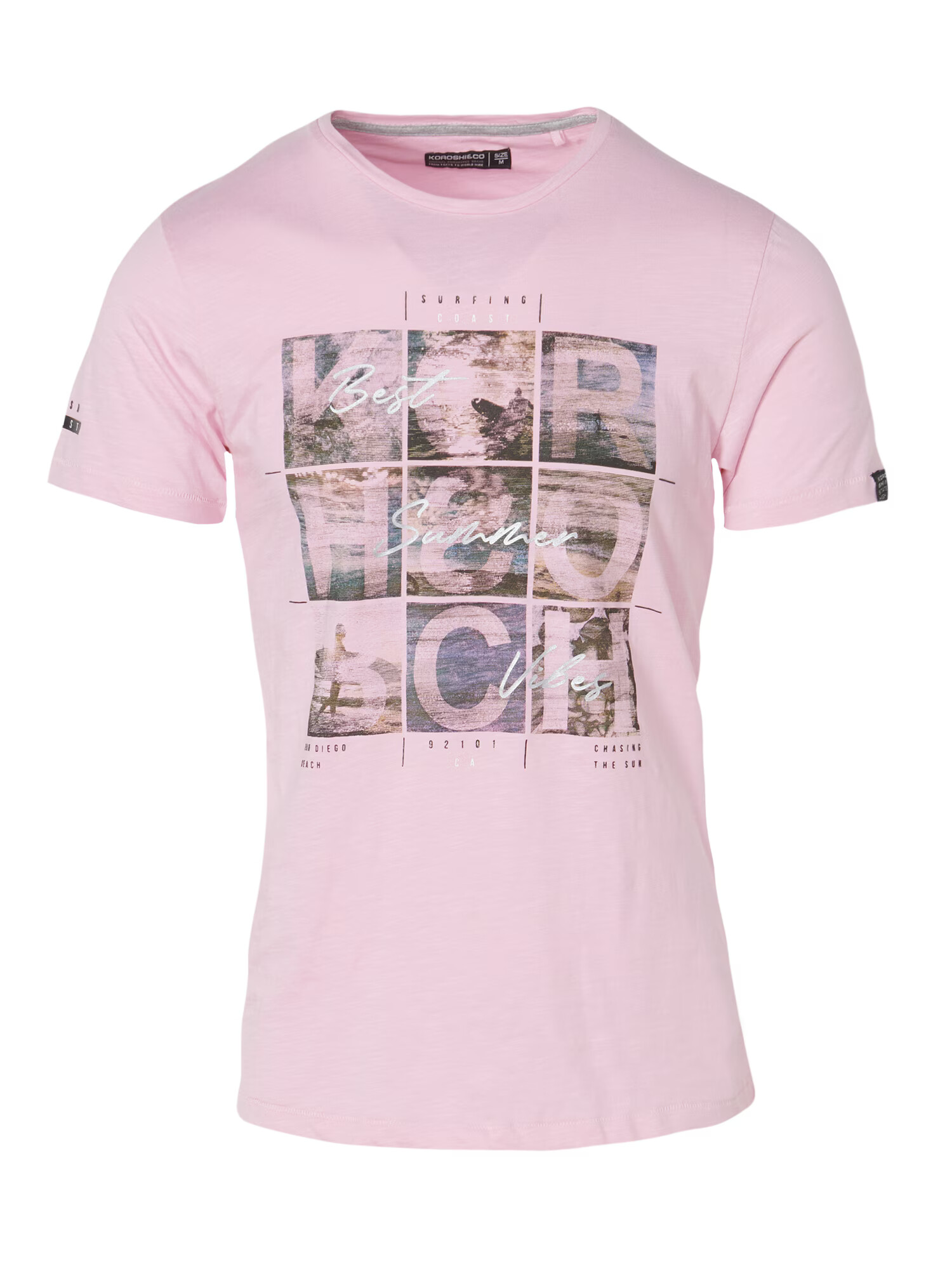 KOROSHI Tricou gri taupe / roz pastel - Pled.ro