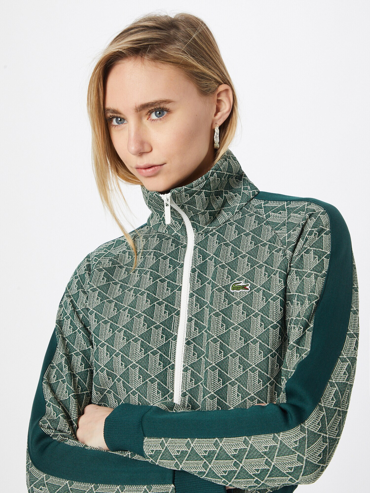 LACOSTE Hanorac alb kitt / verde smarald / verde închis - Pled.ro