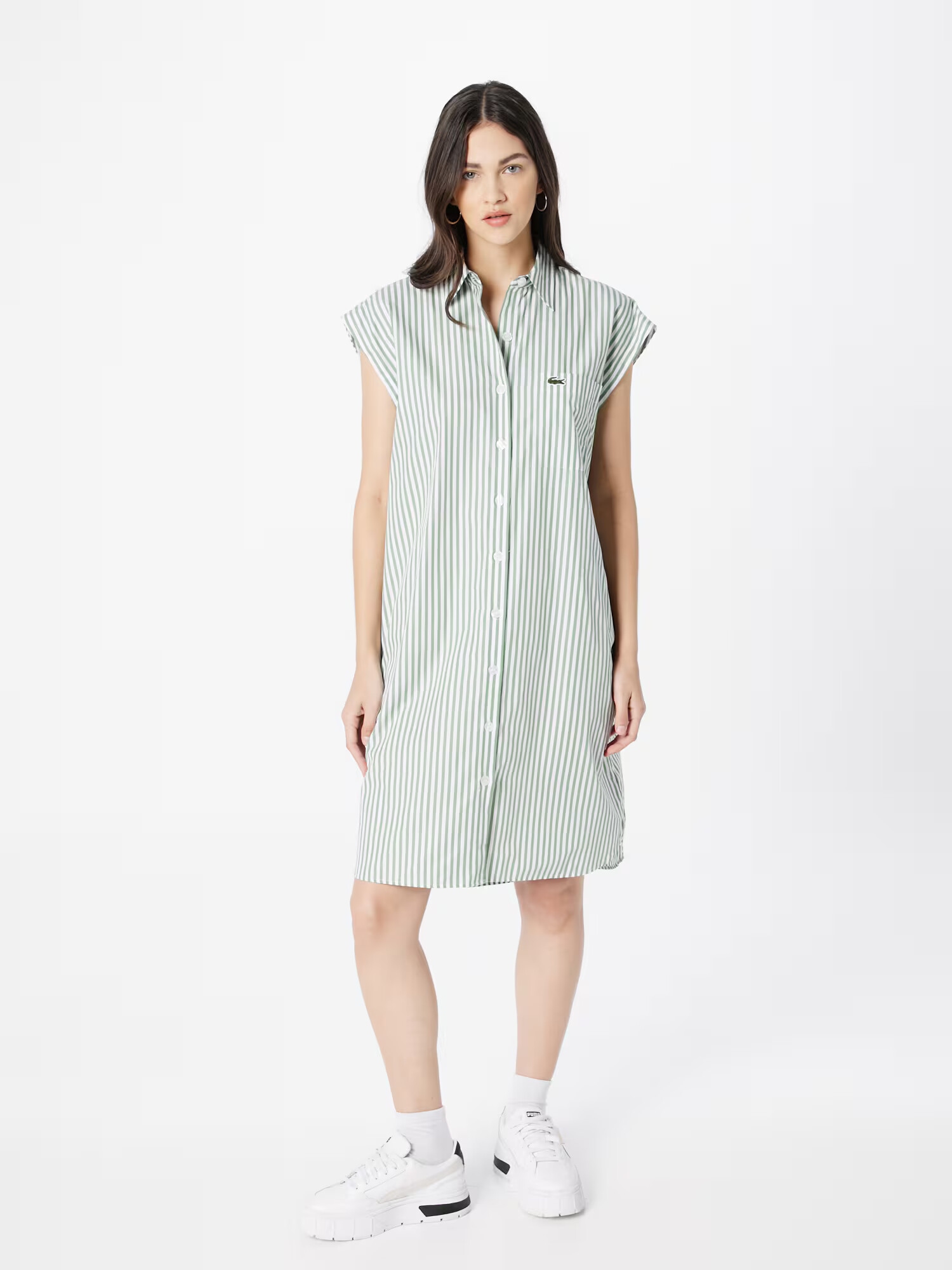 LACOSTE Rochie tip bluză verde pastel / alb - Pled.ro