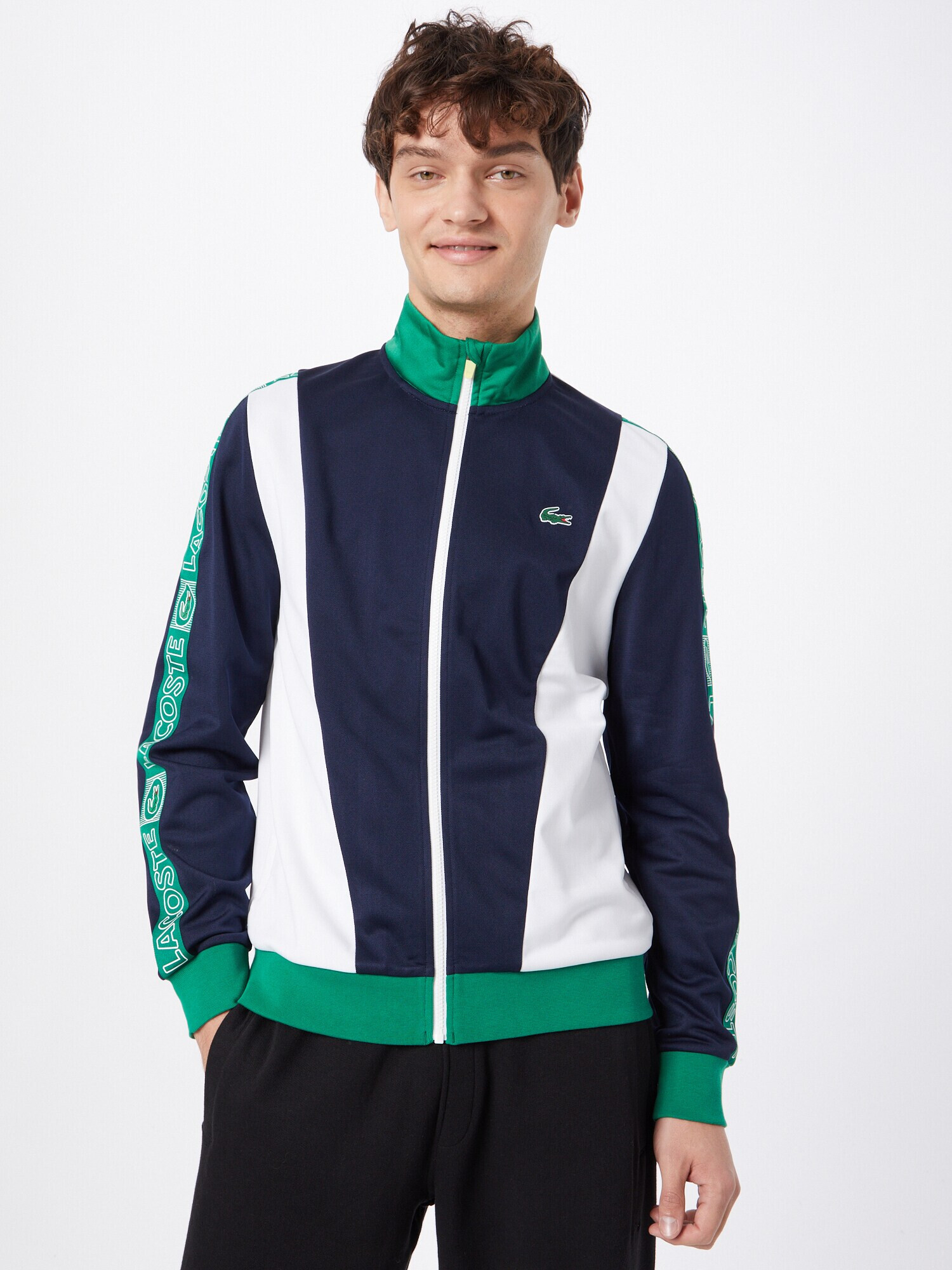 Lacoste Sport Bluză cu fermoar sport albastru închis / verde / alb - Pled.ro