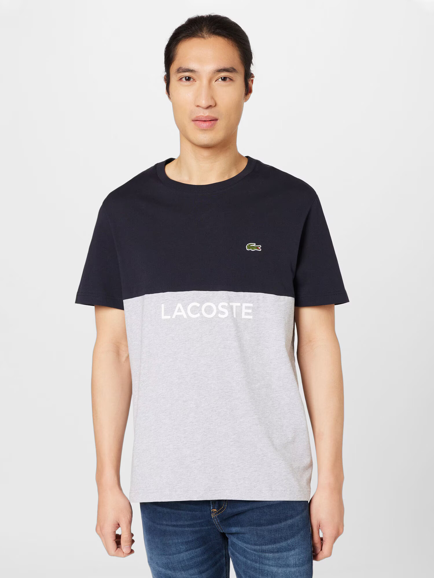 LACOSTE Tricou bleumarin / gri deschis / verde / alb - Pled.ro