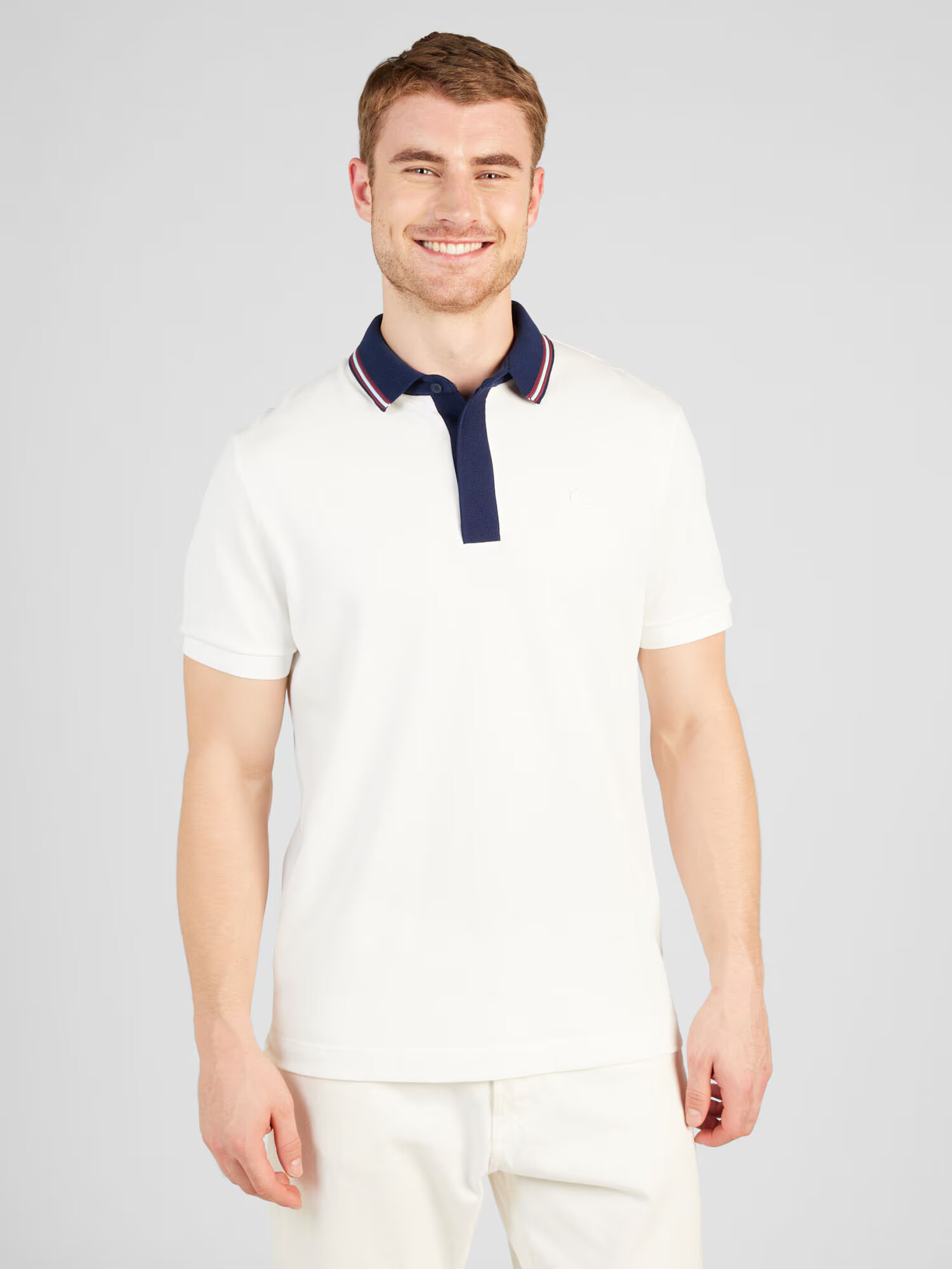 LACOSTE Tricou crem / albastru marin / roșu bordeaux - Pled.ro