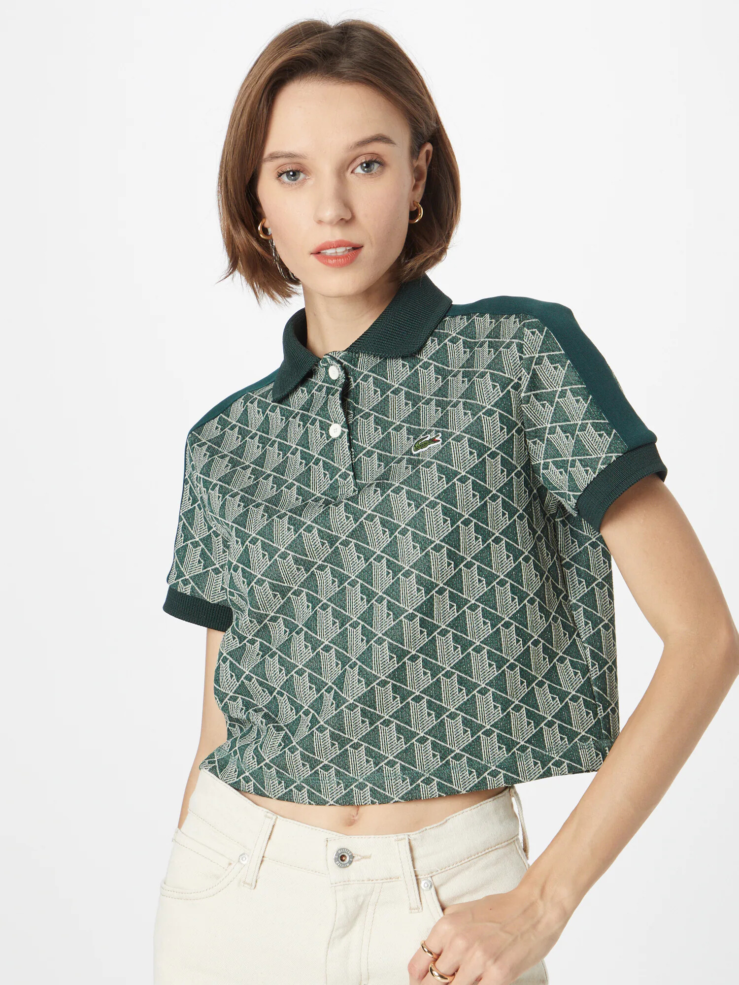 LACOSTE Tricou crem / verde - Pled.ro