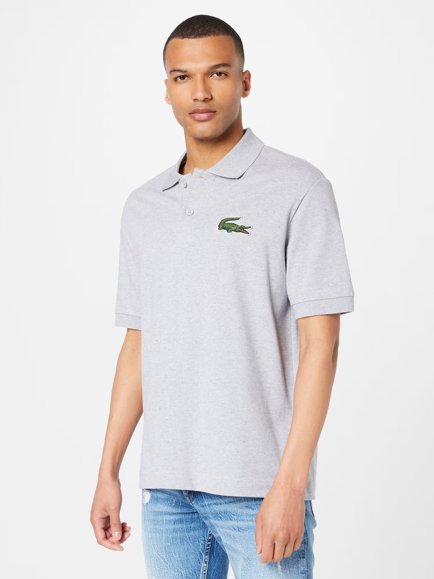 LACOSTE Tricou gri / verde / alb - Pled.ro