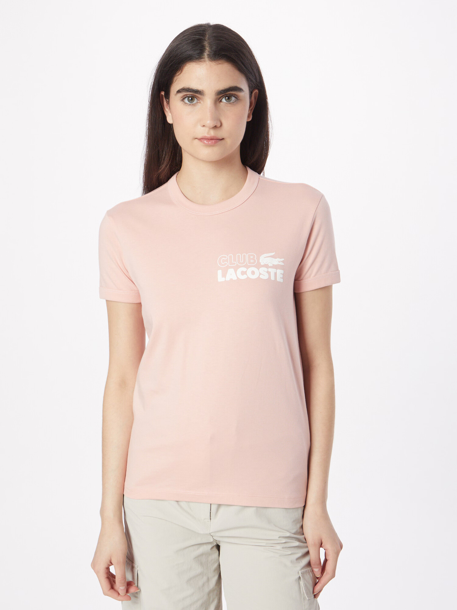 LACOSTE Tricou roz pastel / alb - Pled.ro