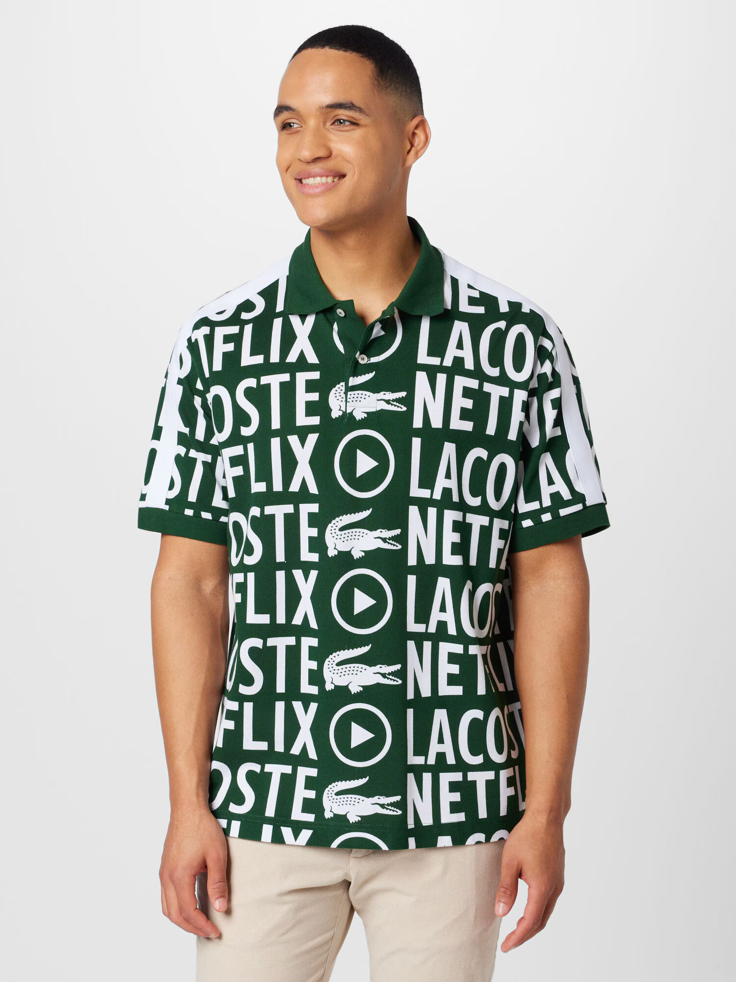 LACOSTE Tricou verde / alb - Pled.ro