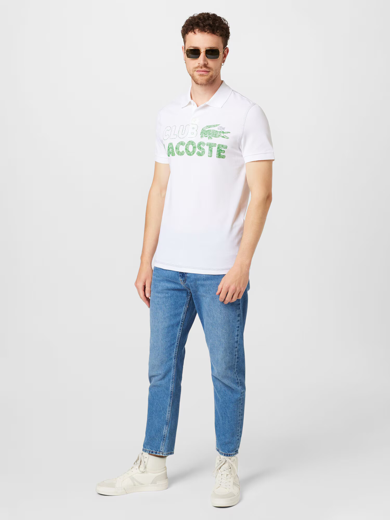 LACOSTE Tricou verde / alb murdar - Pled.ro