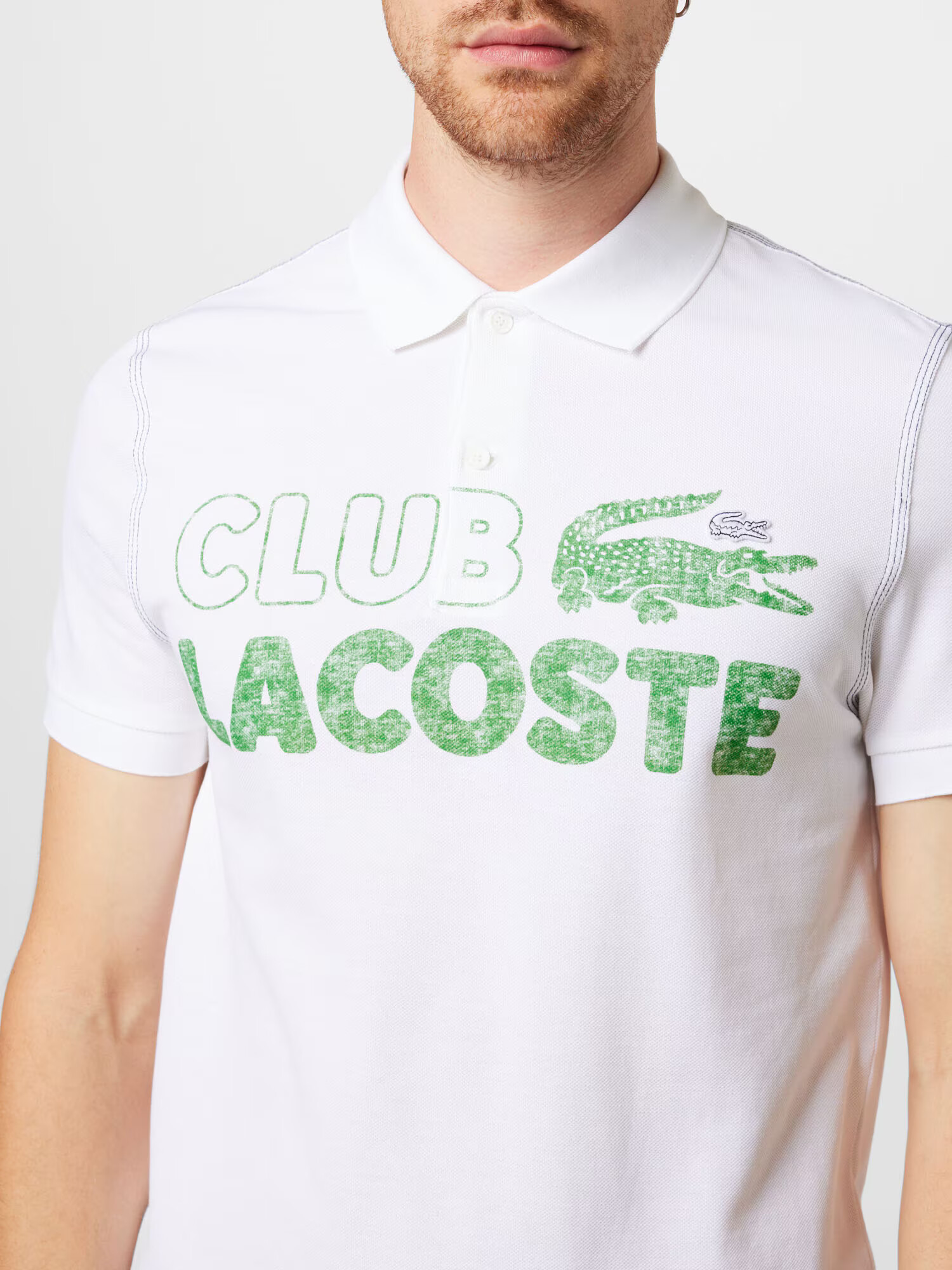 LACOSTE Tricou verde / alb murdar - Pled.ro